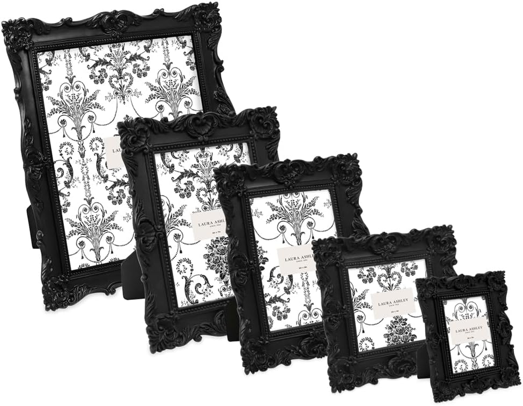 Laura Ashley 2X3 Black Ornate Textured Hand-Crafted Resin Picture Frame with Easel, for Tabletop & Wall Display, Decorative Floral Design Home D&eacute;cor, Photo Gallery, Art & More (2X3, Black) image number 2