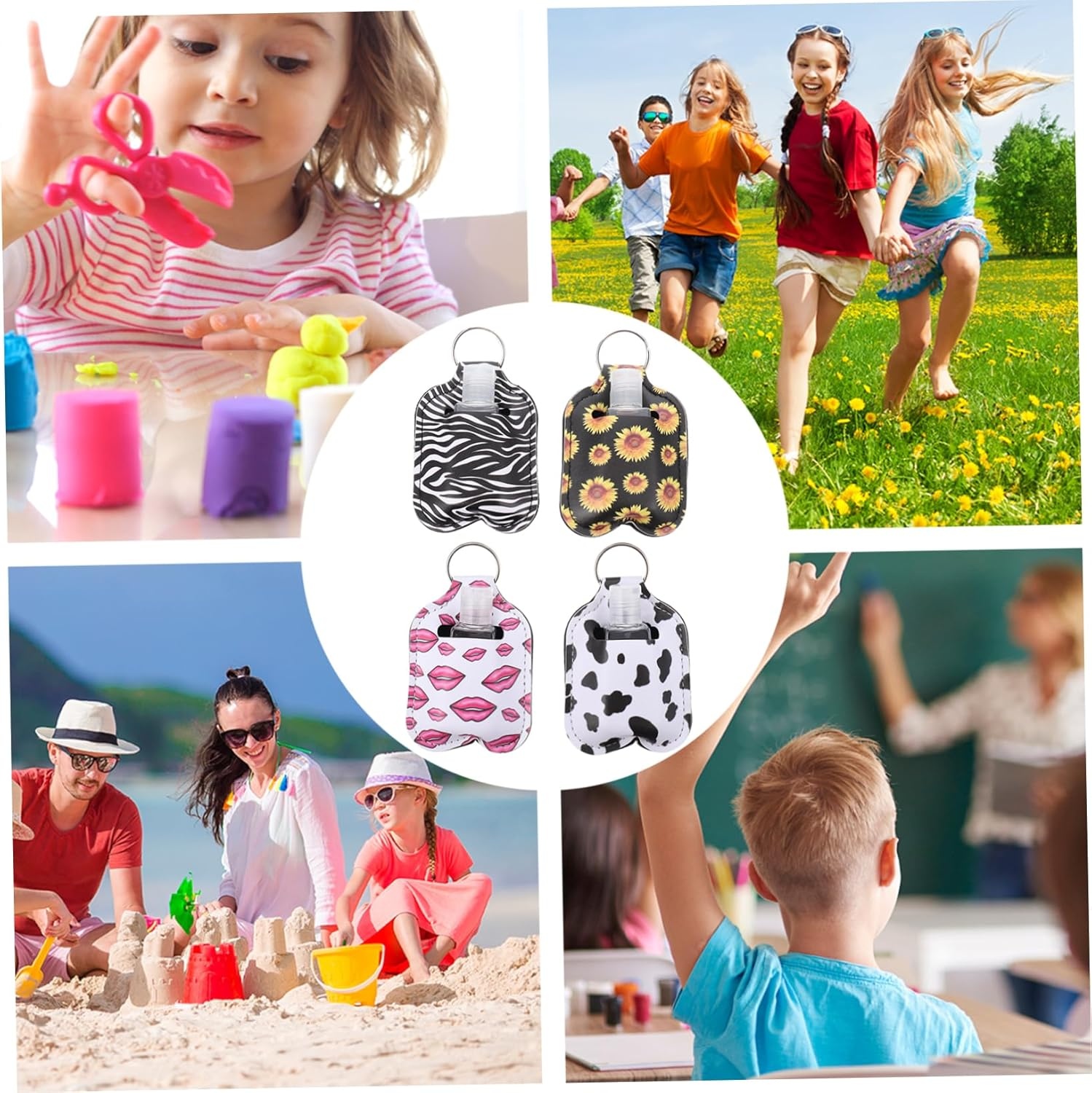 4Pcs Perfume Bottle Set Hand Sanitiser Bottle with Clip Mini Cosmetic Carrier Travel Bottle Covers Portable Hand Lotions Gel Locket Keychain Travel Bottles Liquid Suitcase Leather