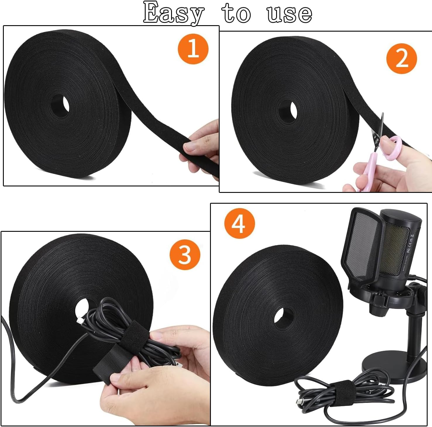 Yharnamite 2 Pcs Fastening Tape Hook and Loop Cable Ties, Self Adhesive Velcro Tape, Reusable Strong Sticky Back Fastening Tape for Cable Management, Cord Organizer Straps(10M) image number 6