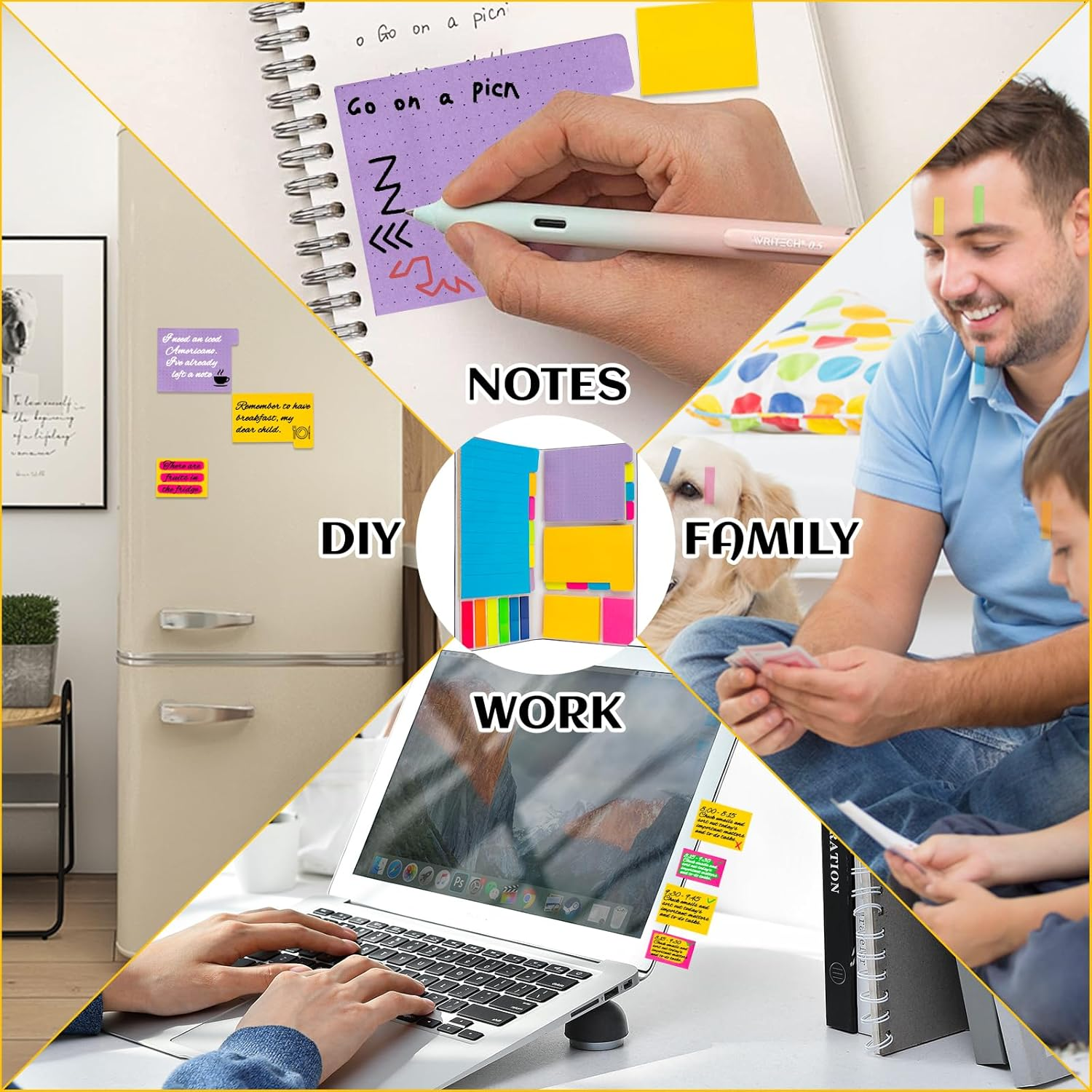402 Sheets Sticky Notes Set,Multicolor Self-Stick Index Divider Memo,Adhesive Note Pads with PU Leather Cover,Student Essentials Bookmark,Notepad for Teachers Work,Office Stationery Supplies image number 2