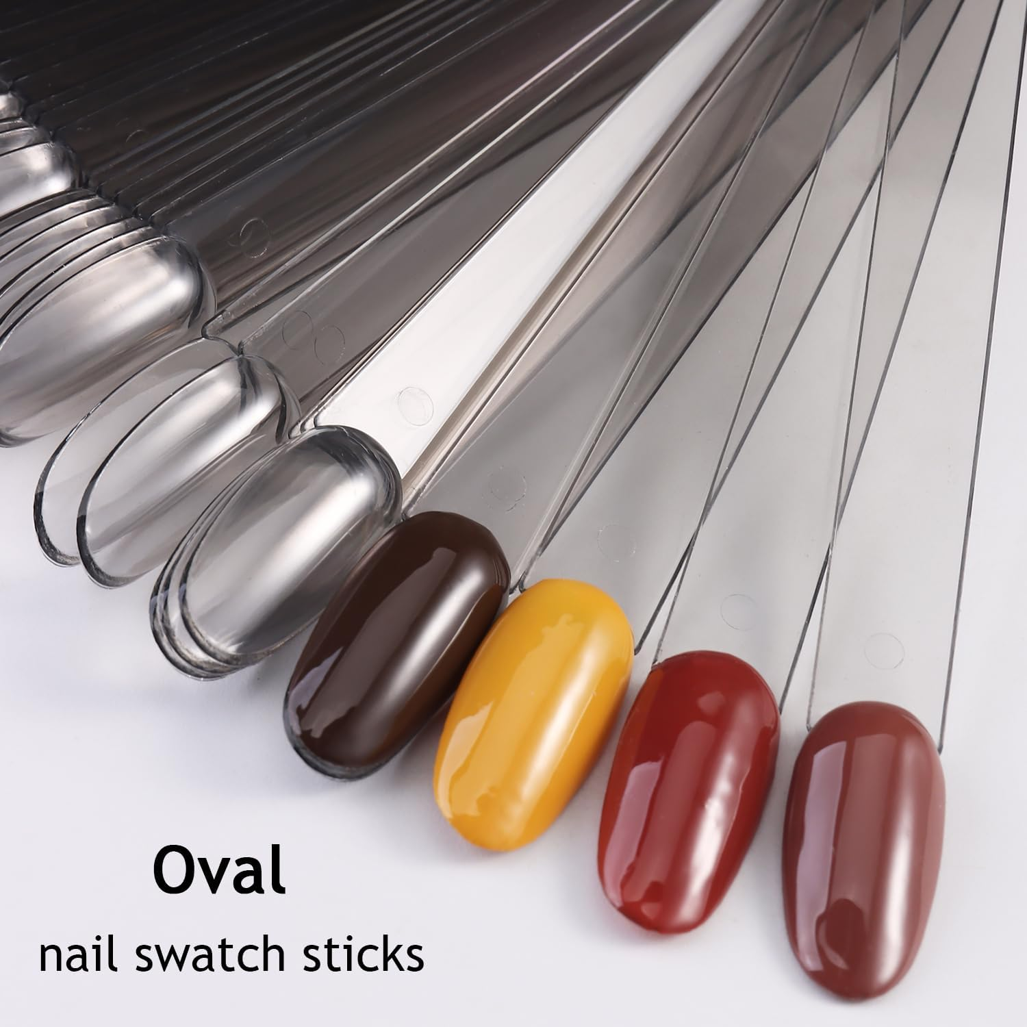 150Pcs Nail Pattern Sticks with Ring Ballerina Square Oval Nail Color Pattern for Nail Display False Nail Sample Sticks Practice Nail Tips Transparent Black Board image number 3