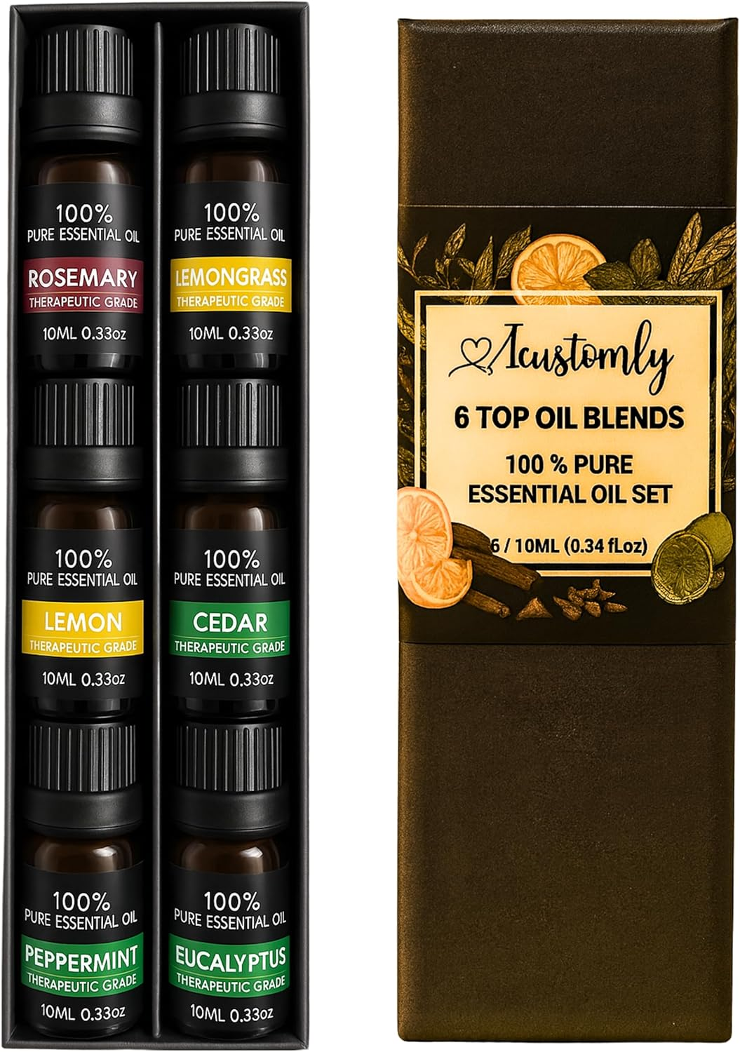 Essentials Oil Set (6 Pack) - 100% Pure Essential Oils | Eucalyptus Oil, Peppermint Oil, Cedarwood Essential Oil, Lemon Essential Oil, Lemongrass Essential Oil, Rosemary Essential Oil, Aromatherapy Oils Gift Set-6 Pack, 10Ml