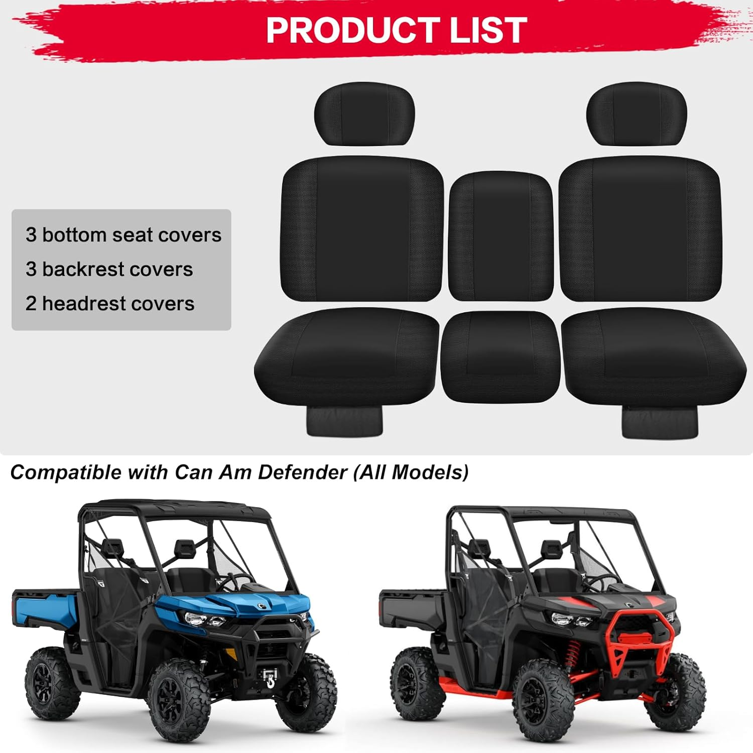 Smotrcc Defender Seat Covers with Storage Pockets - Waterproof PU Coatin Compatible with 2016-2024 Can Am Defender All Models, Split Bench Seat Covers for UTV, Defender Accessories