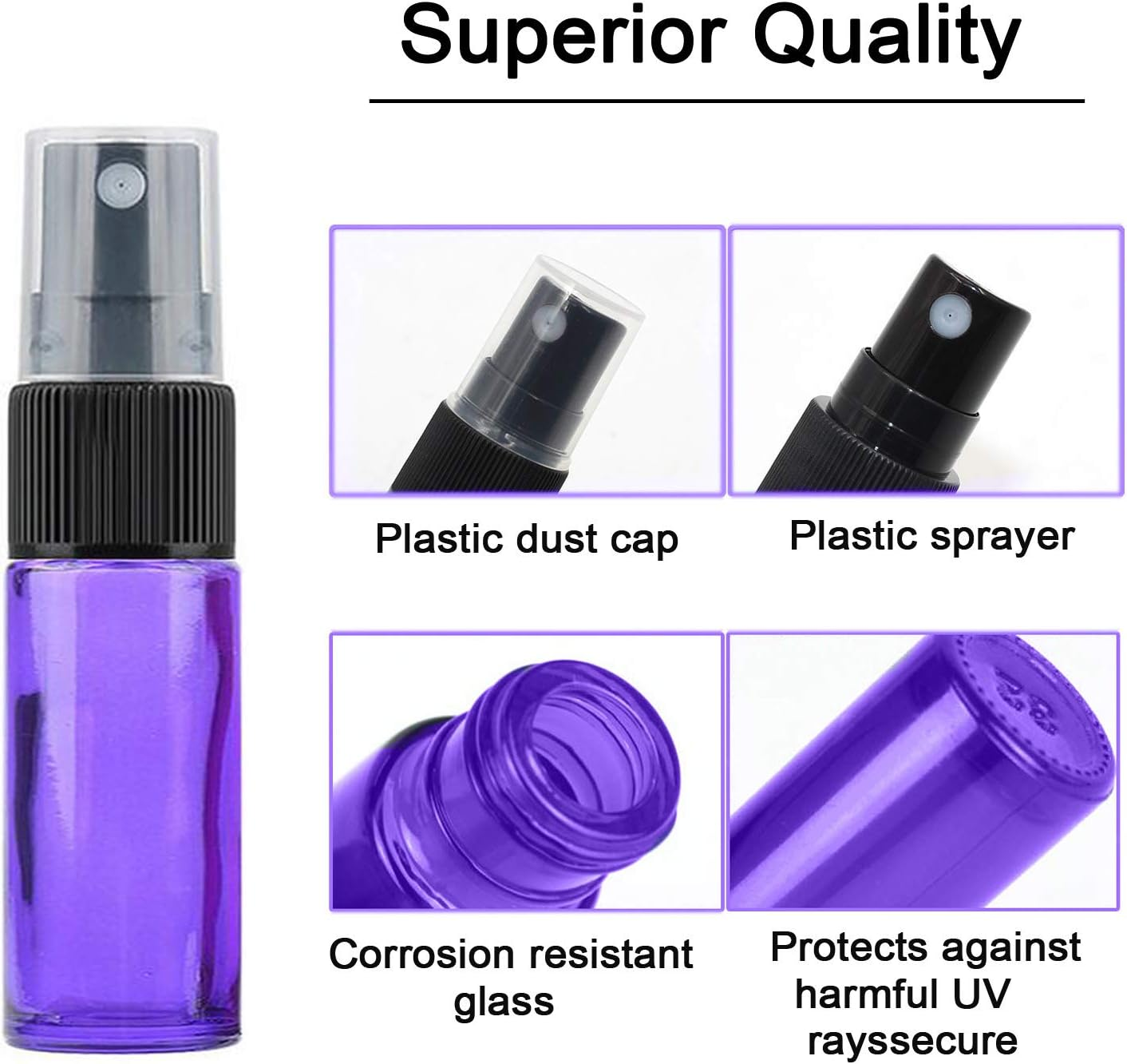 Jamhoodirect 8Pcs 5Ml Empty Glass Spray Bottles with Black Fine Mist Sprayers,Travel Perfume Atomiser Refillable Mini Portable Container Include 2 Droppers for Essential Oils or Night Out Fragrance, Blue, Green, Rose Red, Purple, 5ML image number 3