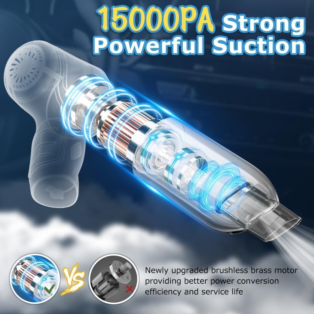 Car Vacuum Cleaner, 15000PA Handheld Vacuum Cordless Rechargeable Wireless Vacuum Brushless, 3 in 1 Portable Mini Dust Buster for Car Desktop Home Cleaning image number 4