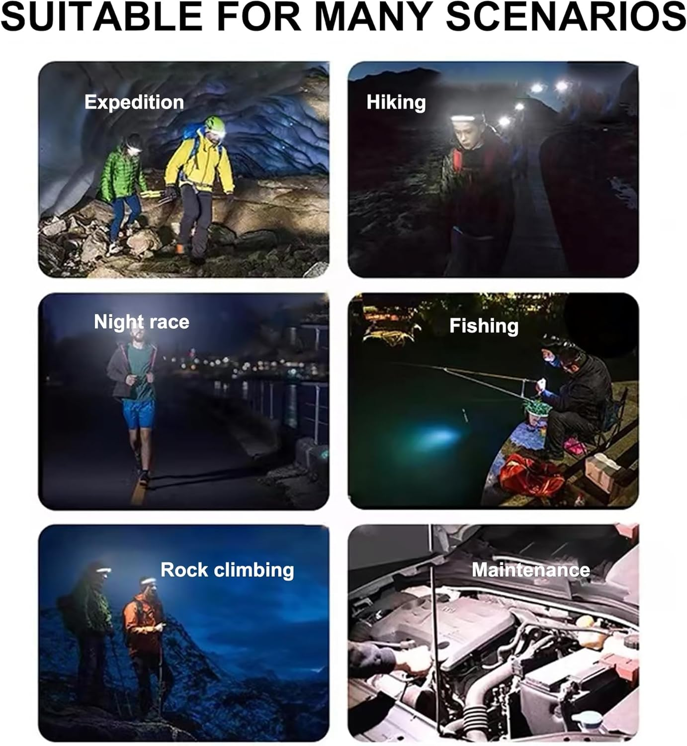 LED Headlamp Rechargeable,Headlamp 1200L White Light 5 Modes,230&deg; Wide Angle Lighting,1200Mah Battery,Soft Silicone,Adjustable Headband,Suitable for Running,Fishing,Cycling,Climbing,Car Repair Etc. image number 2