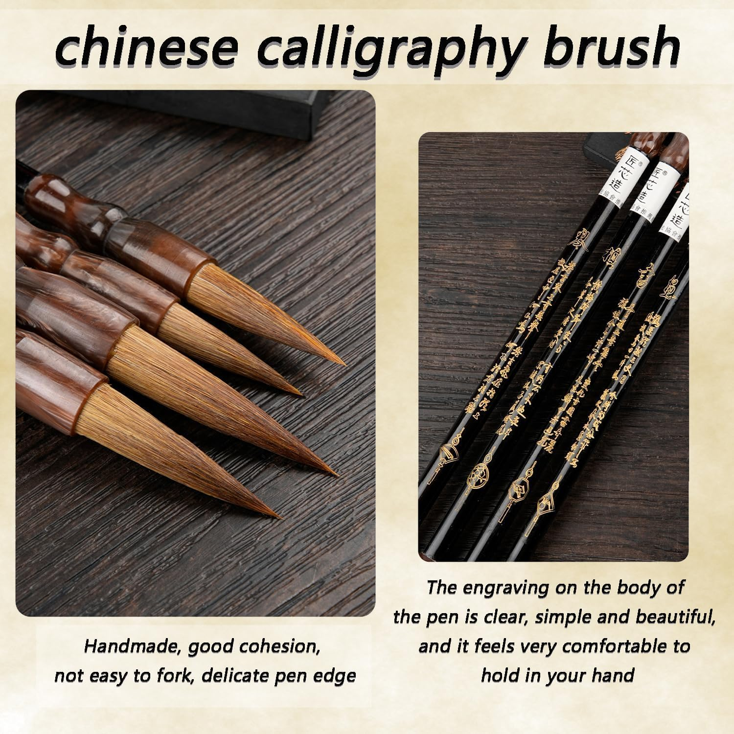 4 Pcs Traditional Chinese Calligraphy Brush Gift Set, Professional 4 Size Writing Drawing Chinese Ink Brush, Art Sumi Brushes for Ink Painting, Running Script, Regular Script, Cursive (4)