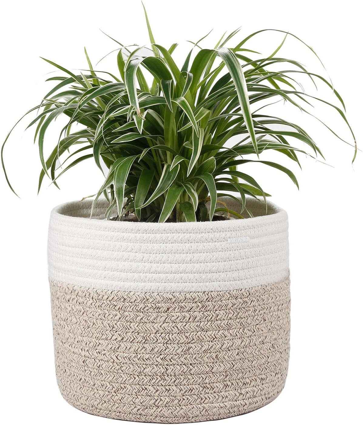 Woven Cotton Rope Plant Basket for 11 Inch Flower Pot Floor Indoor Planters,Decorative Small Basket for Plants Storage Organizer Modern Home Decor (12" X 12", Khaki)