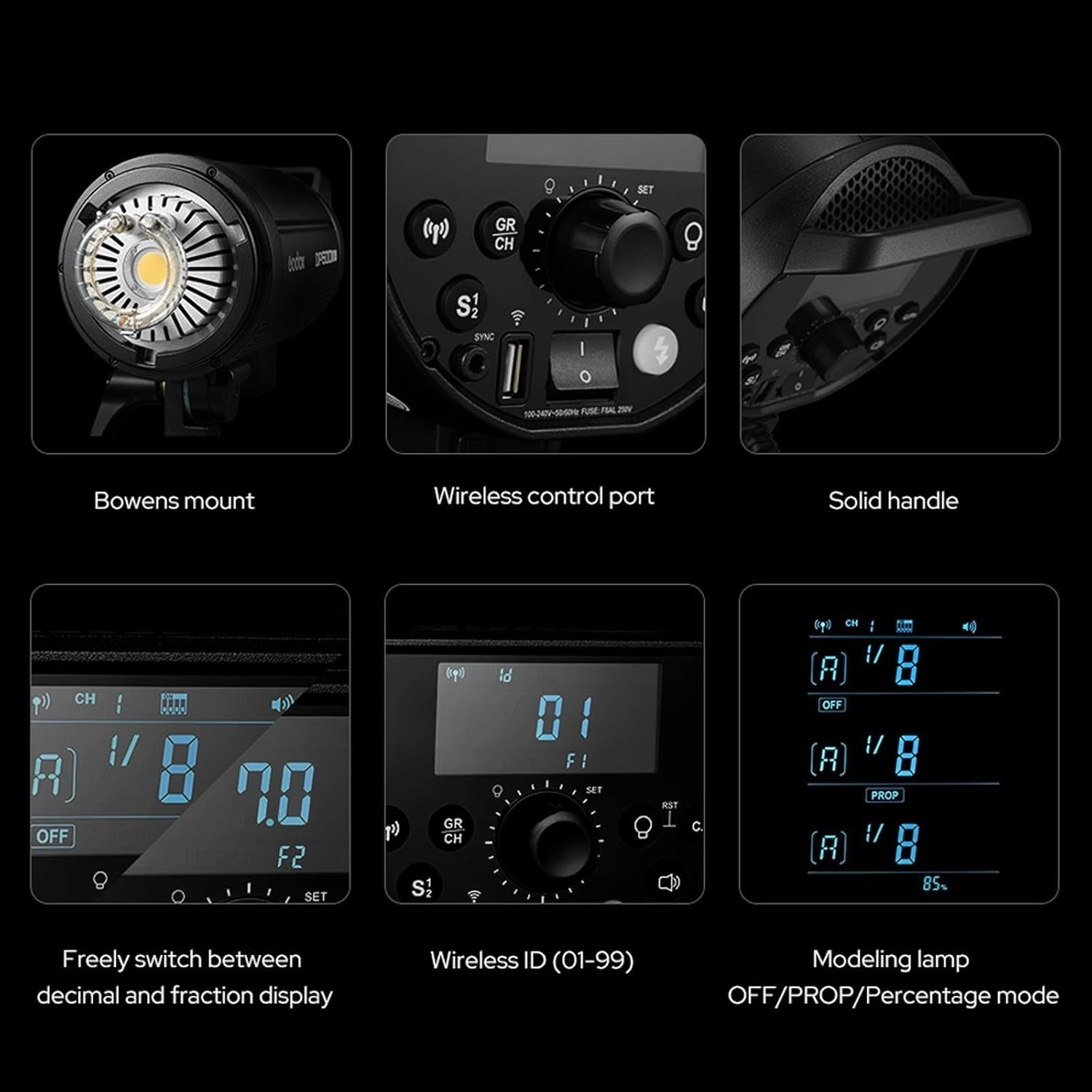 Godox DP600III-V DP600IIIV 600Ws Professional Studio Strobe Flash Light,Gn106 0.1-1S Recycle Time,2.4G X System,Bowens Mount W/30W LED Modeling Lamp for Wedding,Portrait,Fashion,Product Photography image number 2