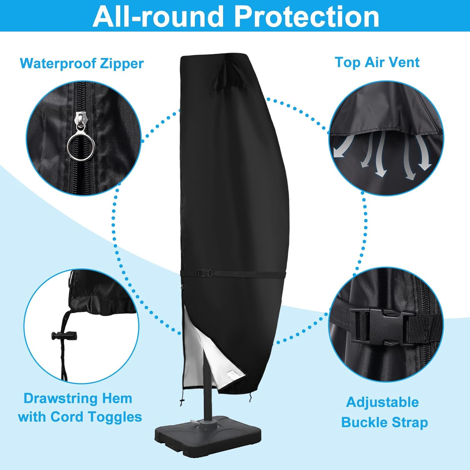 Offset Patio Umbrella Cover,420D Waterproof Umbrella Outdoor Patio Cover,Fits Cantilever Offset Umbrella 11FT to 13Ft,Cantilever Umbrella Cover with Top Vent,Dust,Anti-Uv,Hem Drawstring Design image number 3