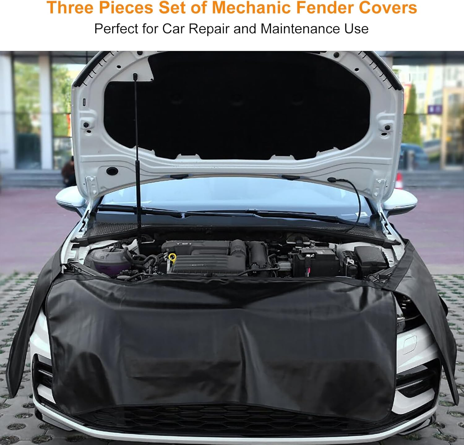 3Pcs Set Car Protective Fender Covers Automotive Magnetic Protective Mat for Repair PU Leather Fender Cover Work Mat, Scratching Prevention Mat Pad with Hooks (Size L) image number 1