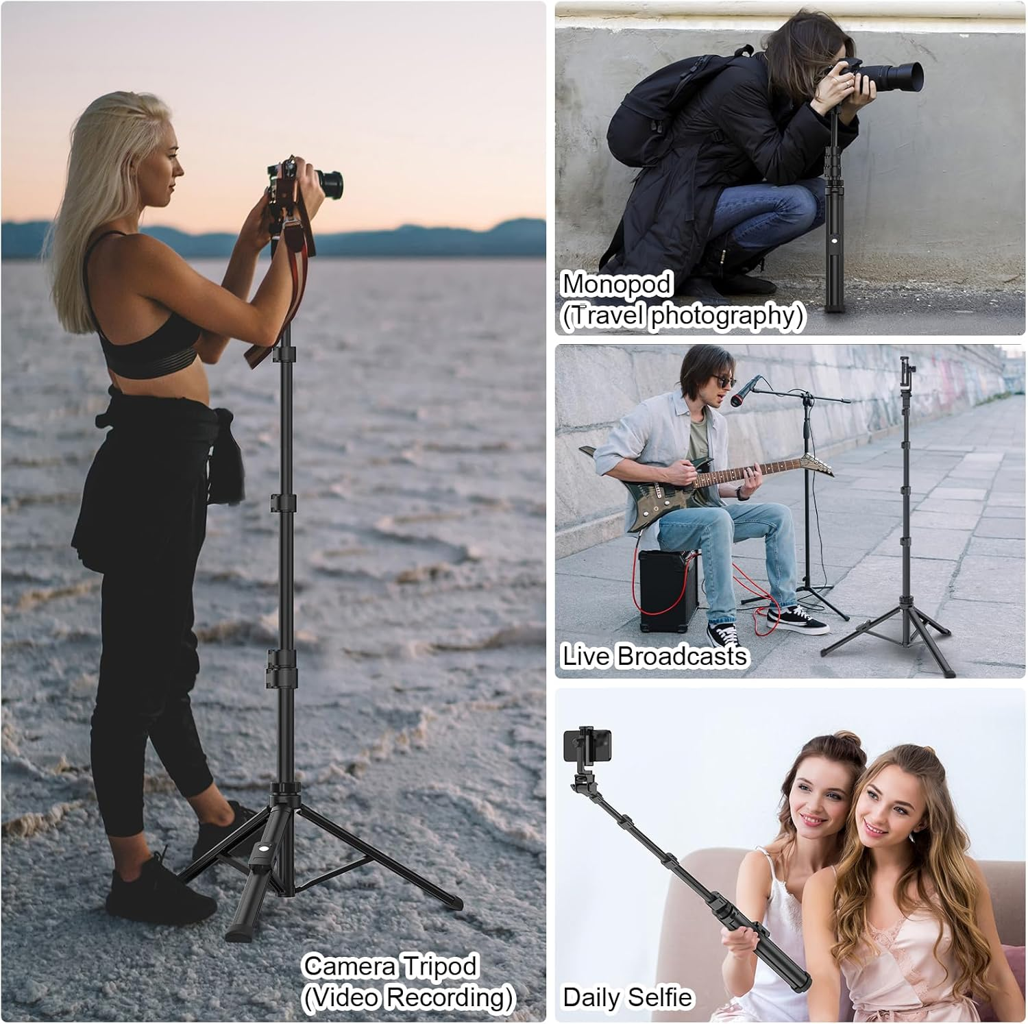 XXZU 67"/170Cm Phone Tripod,Camera Tripod Stand with Remote and Phone Holder, Premium Aluminum, Extendable, Lightweight Selfie Stick Travel Tripod for Iphone/Android Phone/Camera/Webcamera image number 4