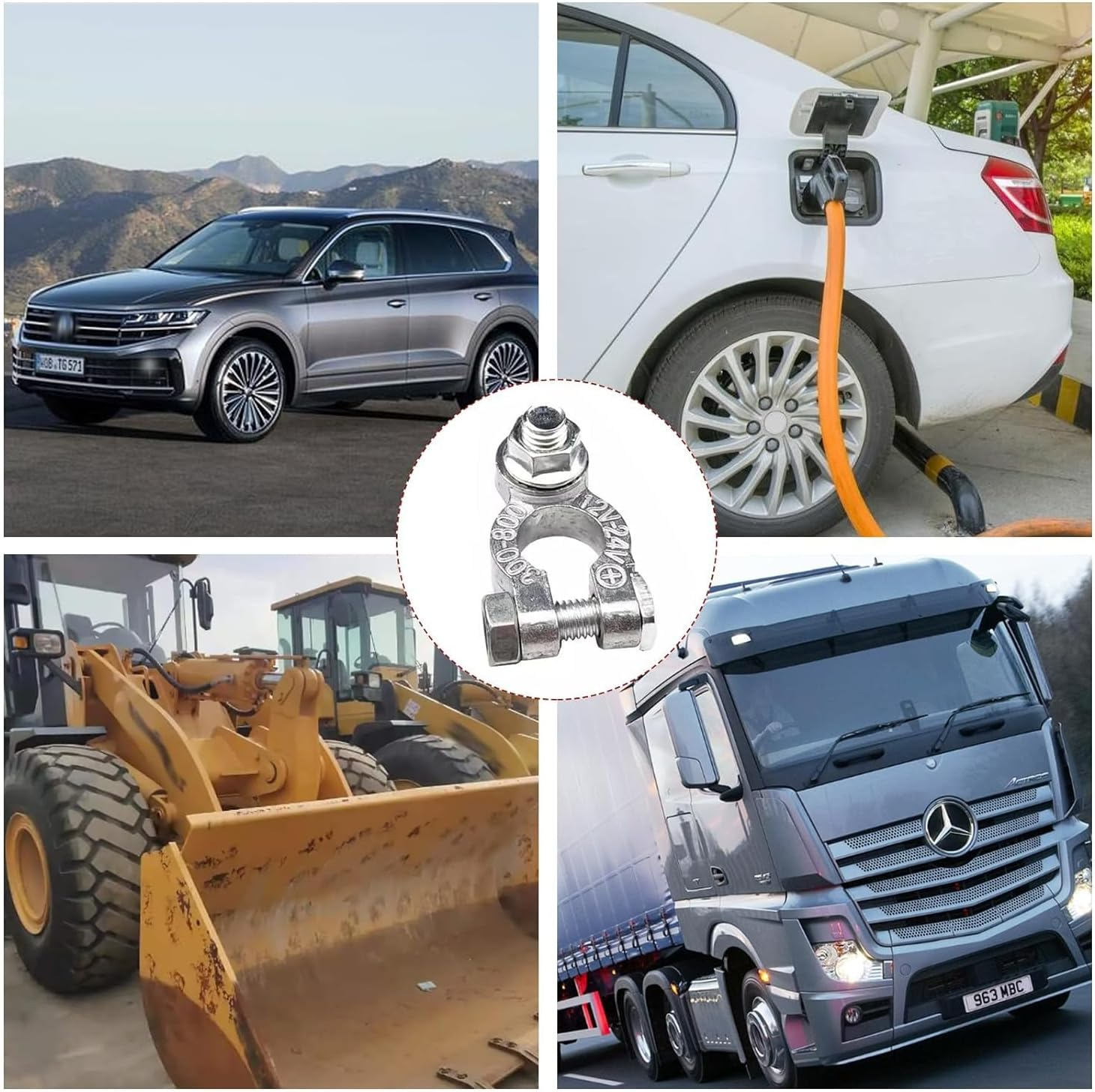 2 Pairs Car Battery Terminal, 12V/24V Universal Heavy Duty Stud Type Battery Connector Clamp for Car Positive Negative Post Nut Replacement for Marine Car Boat Rv(Silver) image number 6