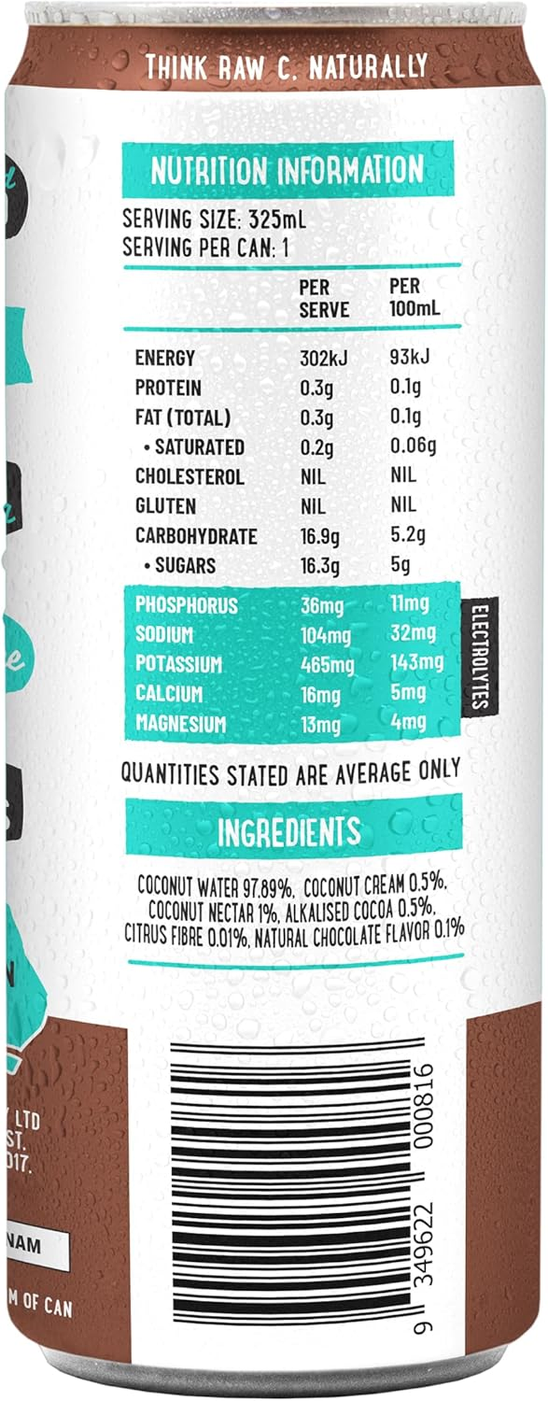 Raw C Coconut Water Infused with Chocolate 325 Ml (Pack of 12) image number 1