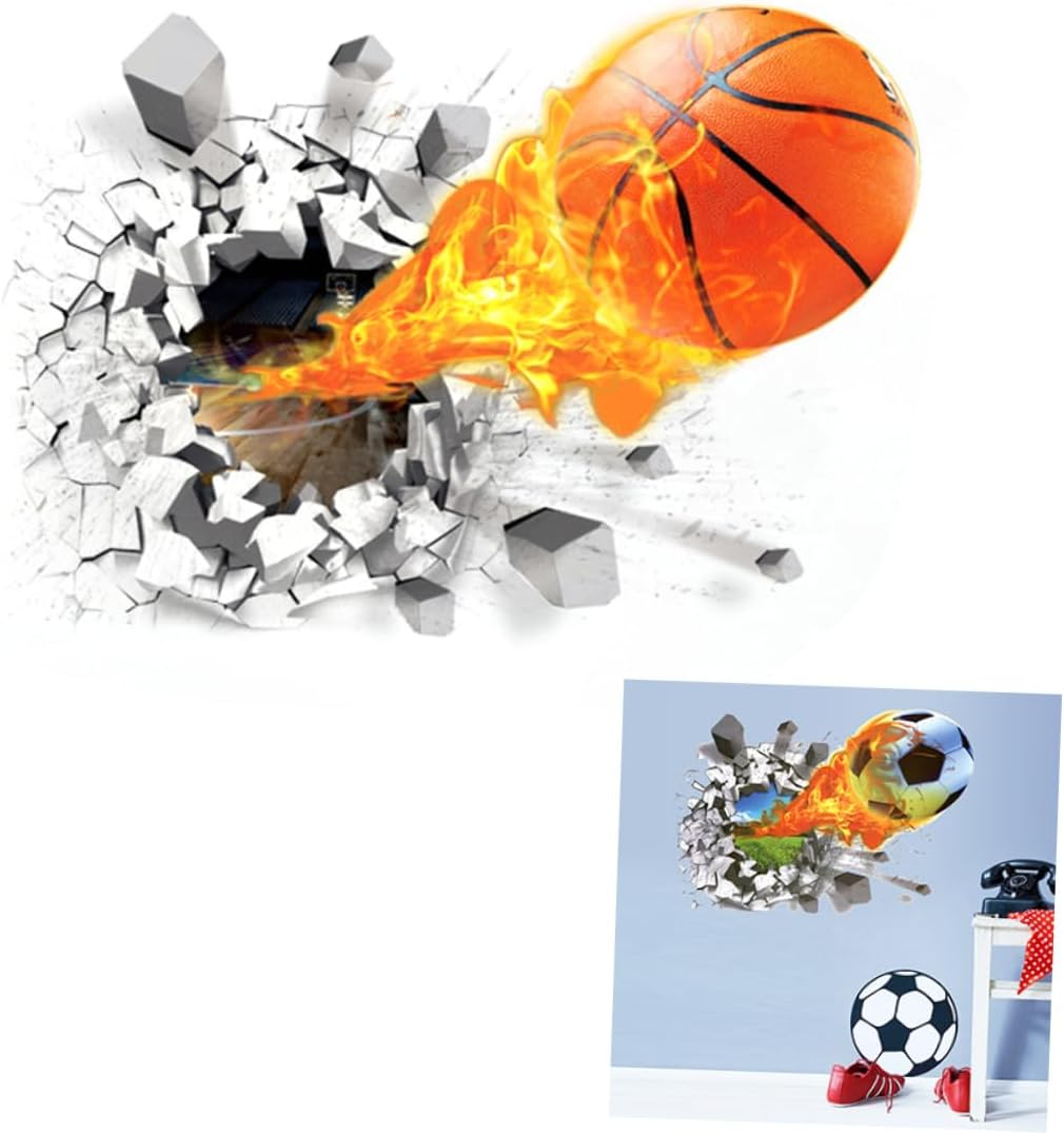 3D Basketball Wall Sticker Removable Mural Decal for Kids Room Living Room Fun Sports Decoration for Smooth Surfaces image number 2