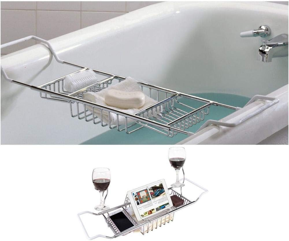 Over Bath Tub Racks Shower Organizer Bathtub Caddy Tray with Extending Sides image number 2