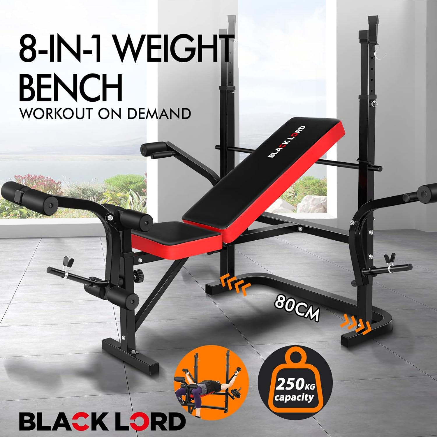 BLACK LORD Multi-Station Weight Bench Press Home Gym Workout Fitness Dip Bar Chin-Up Station Multi Functional Exercise Strength Training Equipment