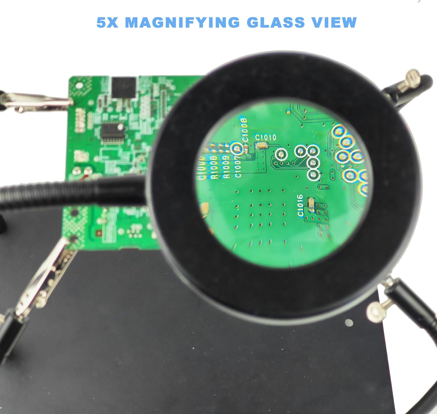 Helpiing Hands with Magnetic Holder Soldering Station with 5X Magnifying Glass with LED Light, PCB Holder 4 Flexible Arms,Workbench for Repair Soldering of Electronics Parts image number 1