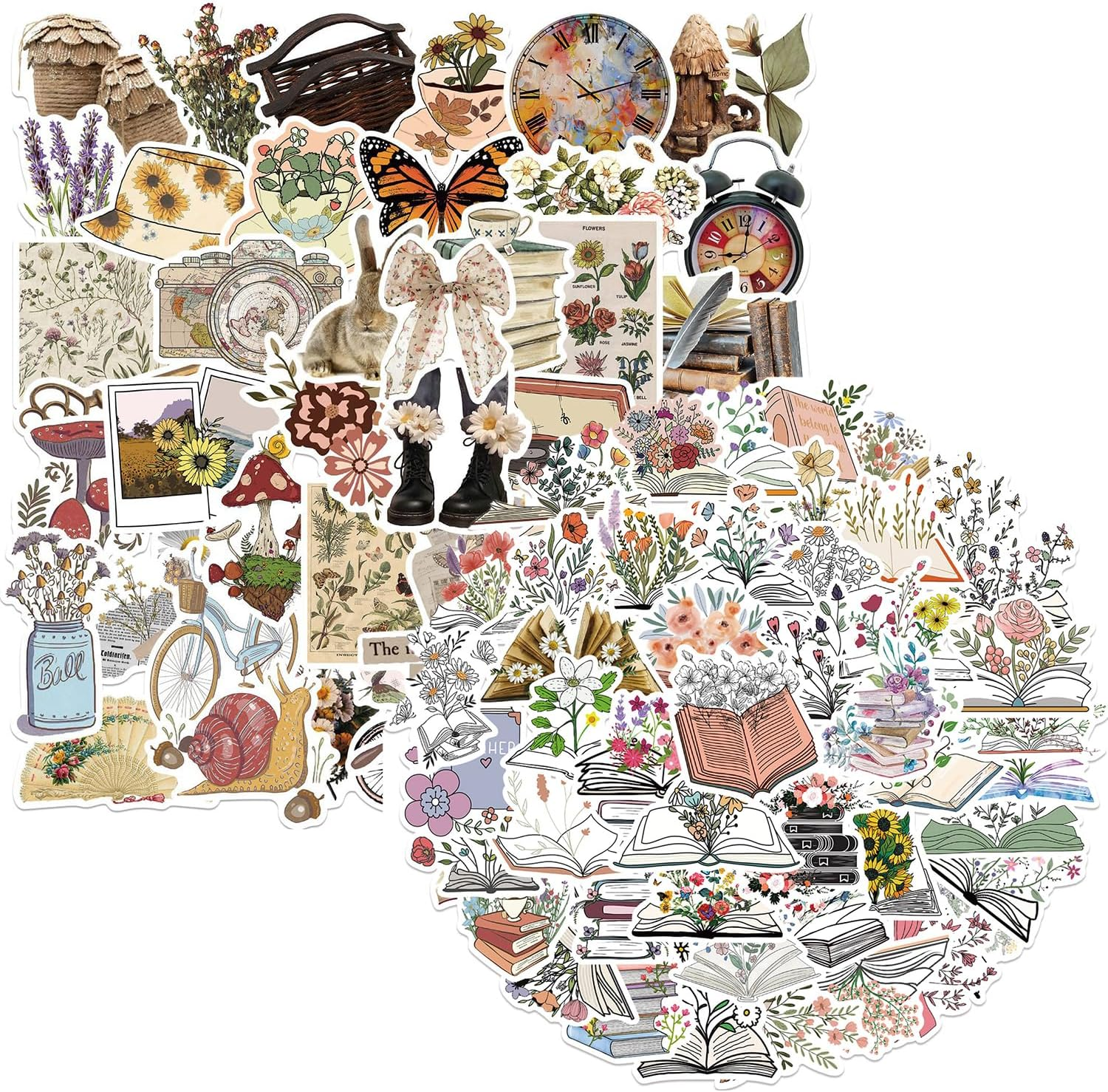 100Pcs Vintage Stickers, Aesthetic Flower Book Stickers for Scrapbook Journaling Water Bottles Laptop, Scrapbooking Supplies Kit, Waterproof Vinyl Bullet Junk Journal Stickers for Kids Adults image number 2