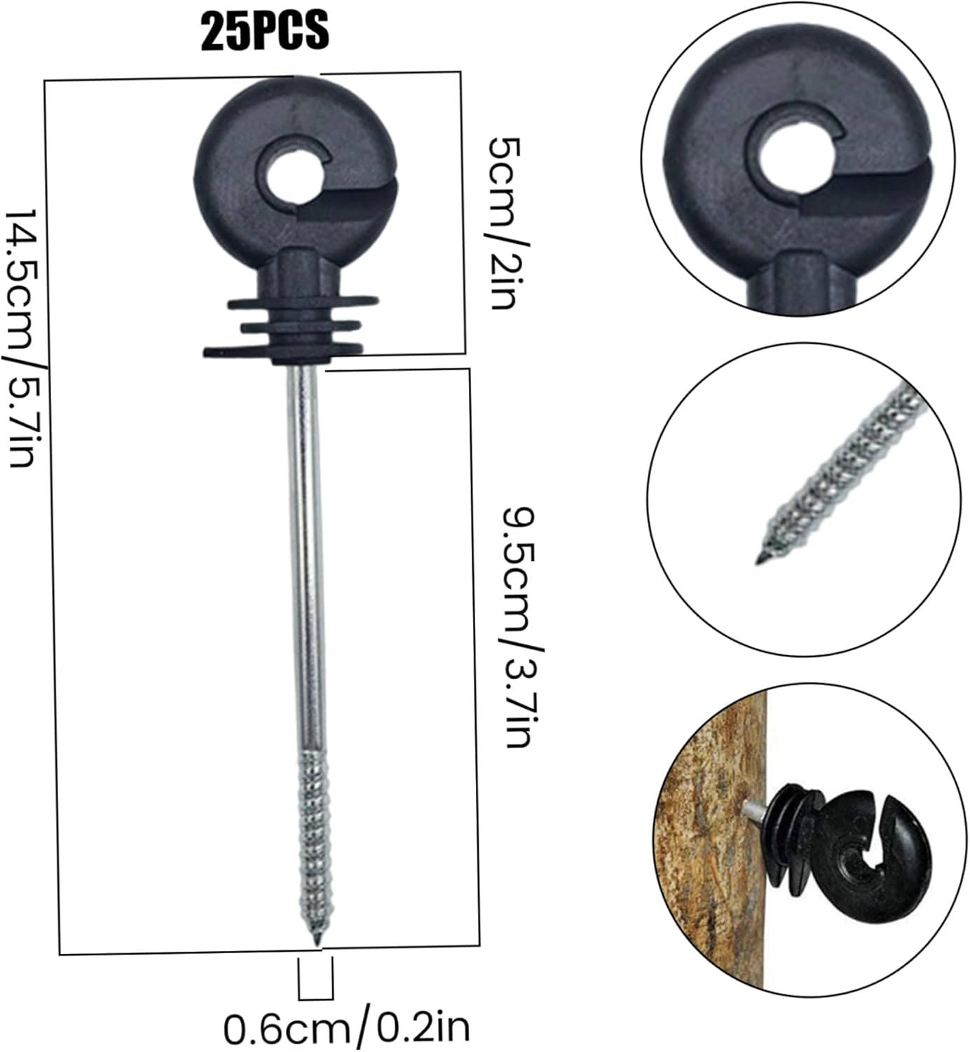 Electric Fence Insulators for Wooden Post 25Pcs Self-Tapping Electric Fence Posts for Polywire/Polytape/Rope/Wire Posts Post image number 1
