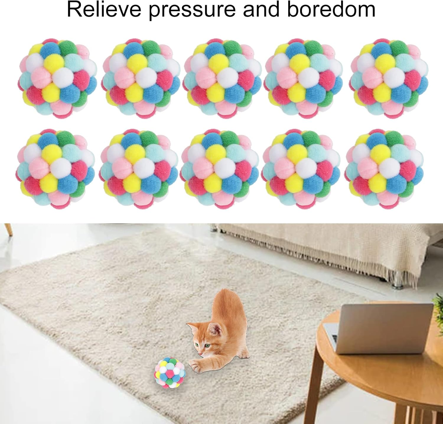 10Pcs Cat Ball Toy Hand Made Doing Exercise and Scratching Multipurpose Soft Colorful Cat Ball Toy for Cats Kittens,Colorful Plush Balls, Soft and Safe Surfaces