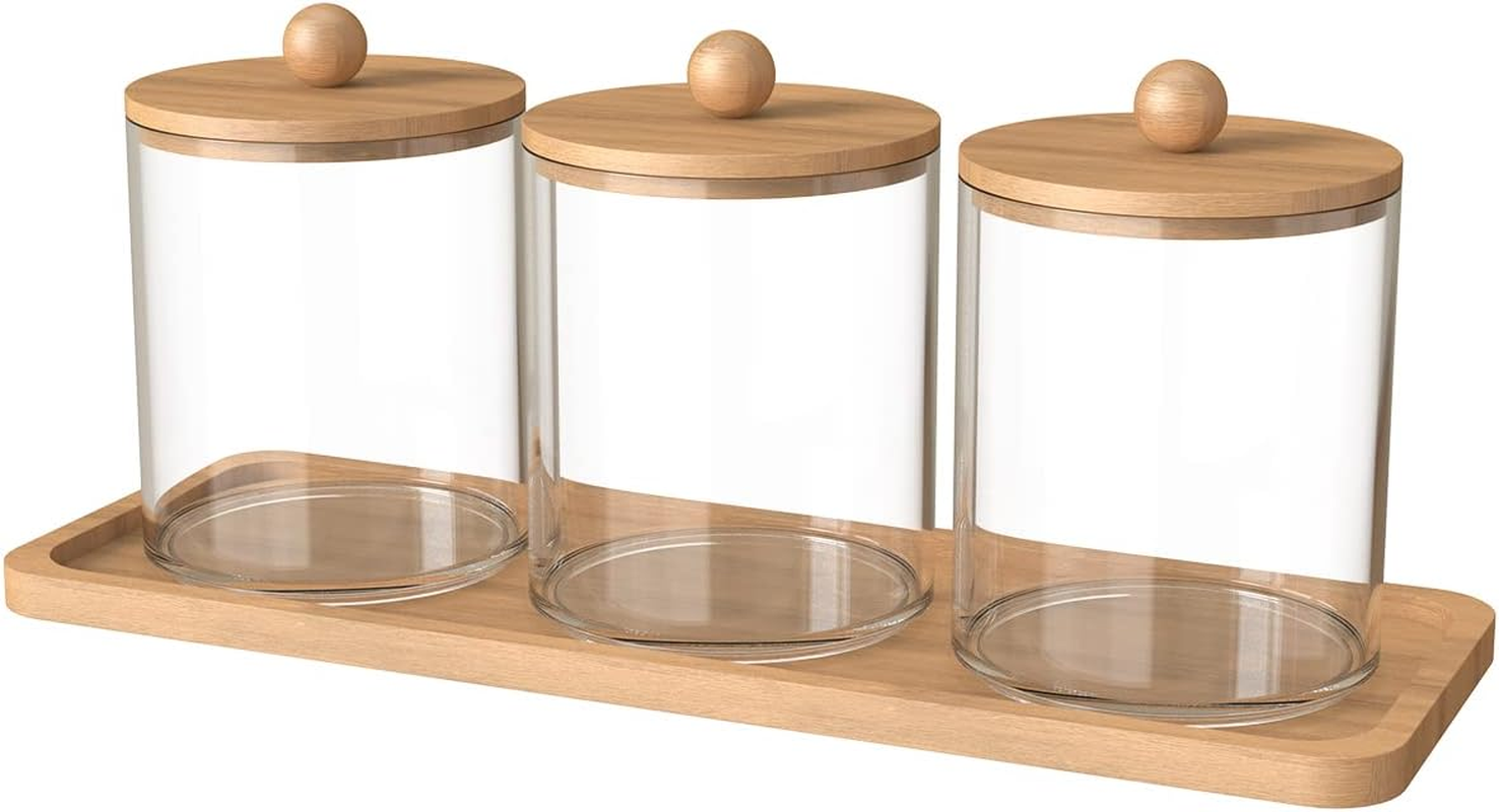 3Pcs Q-Tip Holder Dispenser, with Tray Cotton Swab Storage Dispenser, Bathroom Canisters Swab Ball Holder Dispenser for Makeup Cotton Swab image number 4