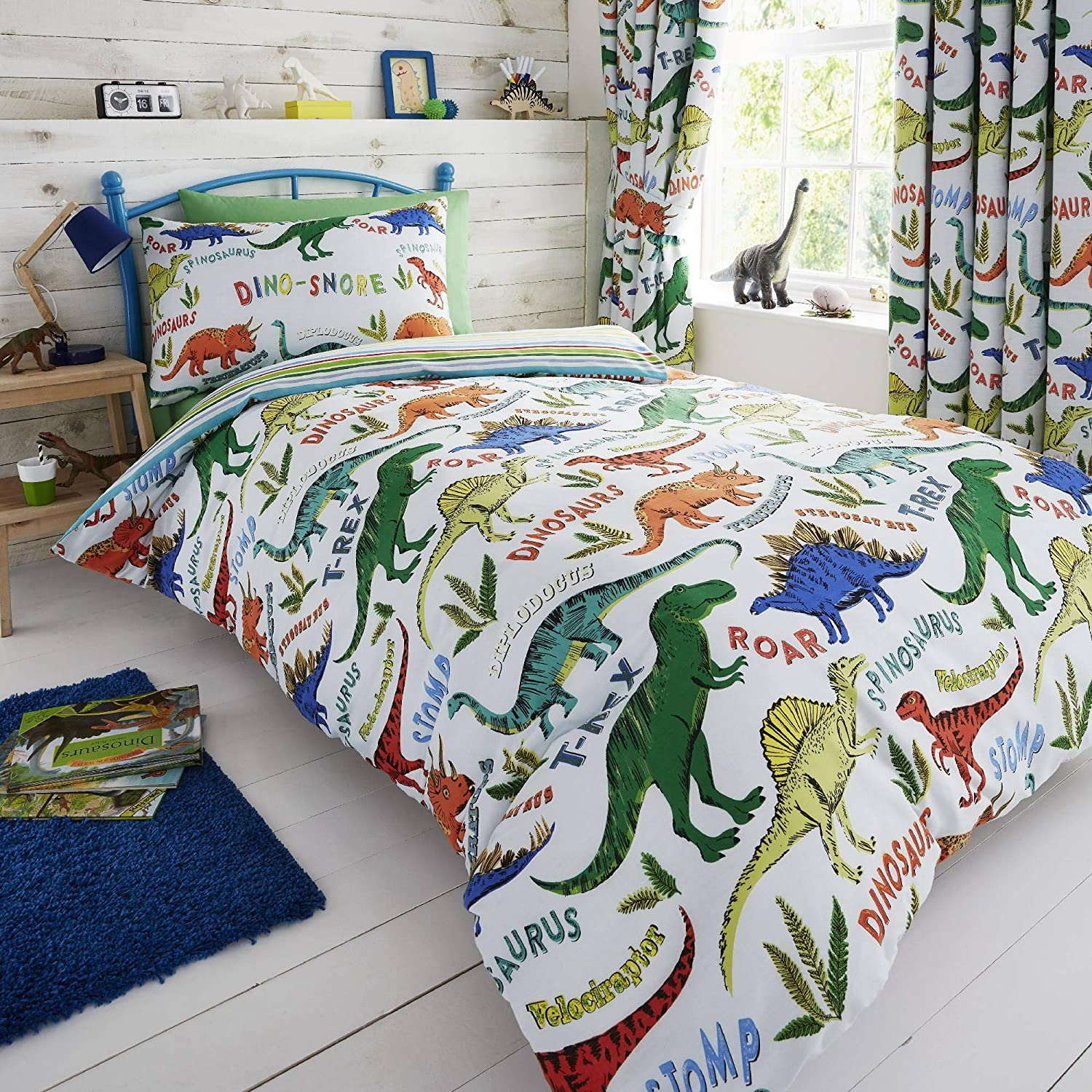 Childrens Boys Girls Dinosaur Park Jurassic T-Rex Dino Green Reversible UK Double/Au Full Bedding Duvet Cover Set image number 3