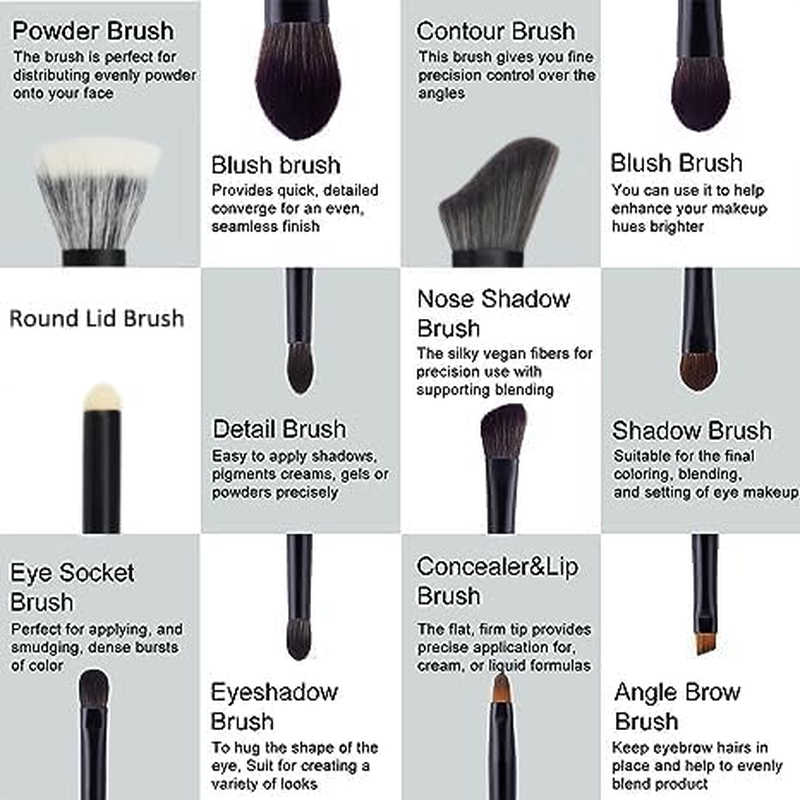 Makeup Brushes Set 12 Pcs Mini Travel Makeup Brush Set with Case, Travel Brush Set for Loose Powder, Contour, Blush, Concealer, Eyeshadow, Brow Brushes Tool Kit image number 5