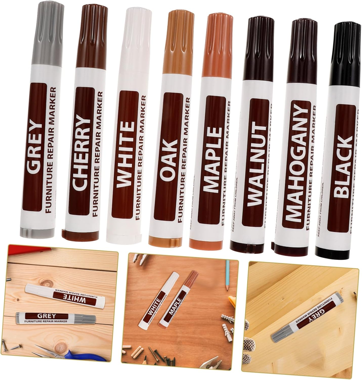 CANIGHT 8Pcs Furniture Scratch Repair Kit Hardwood Floor Touch-Up Pen Set for Wood Marker Pens image number 1