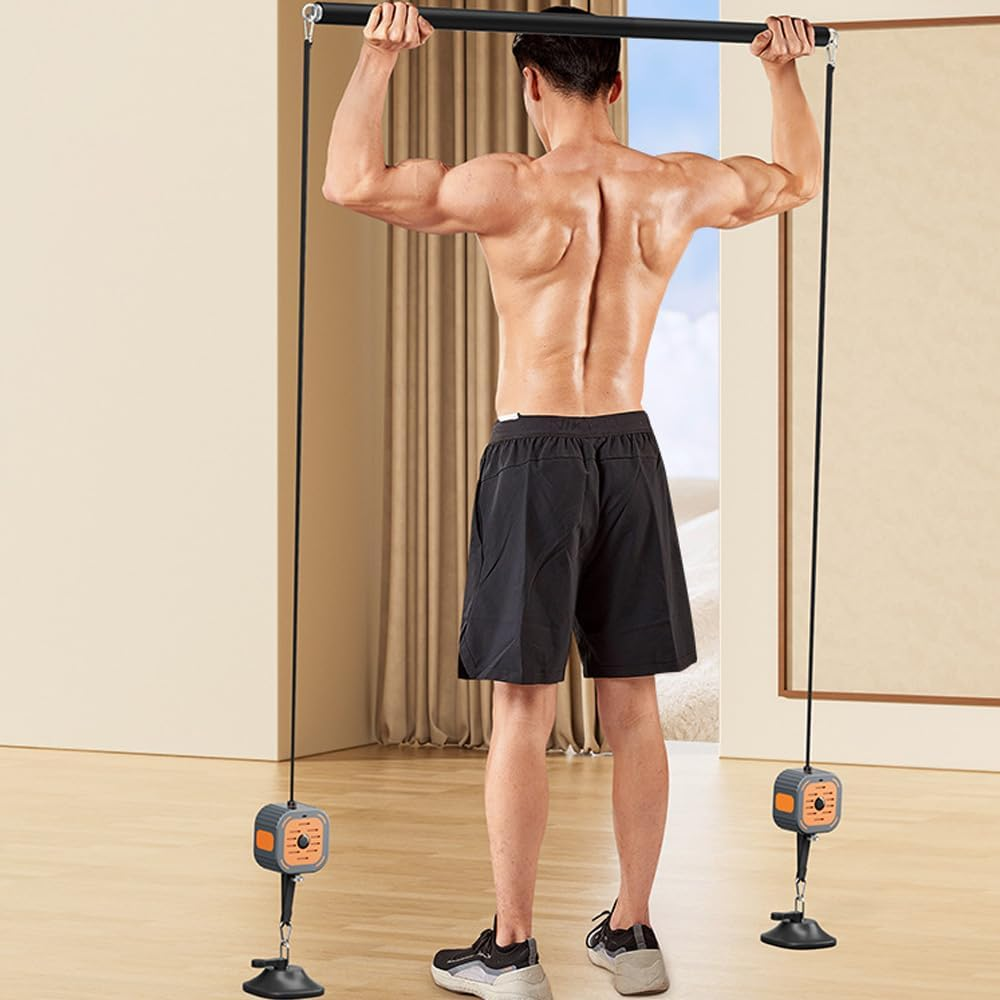 Oimzzr Adjustable Resistance Band Fitness Pump Exercise Equipment Cable Machine for Arms Legs Chest, Black Grey image number 5