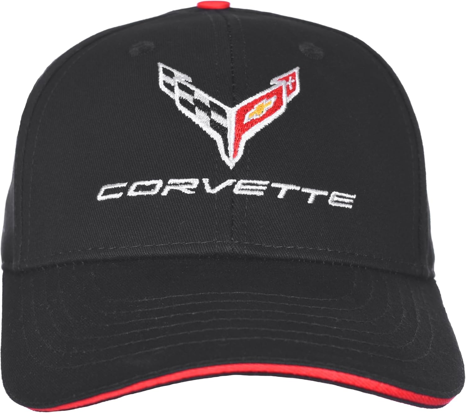 JH DESIGN GROUP Men'S Chevy Corvette C8 Logo Cap Adjustable Black Hat, Black, One Size image number 2