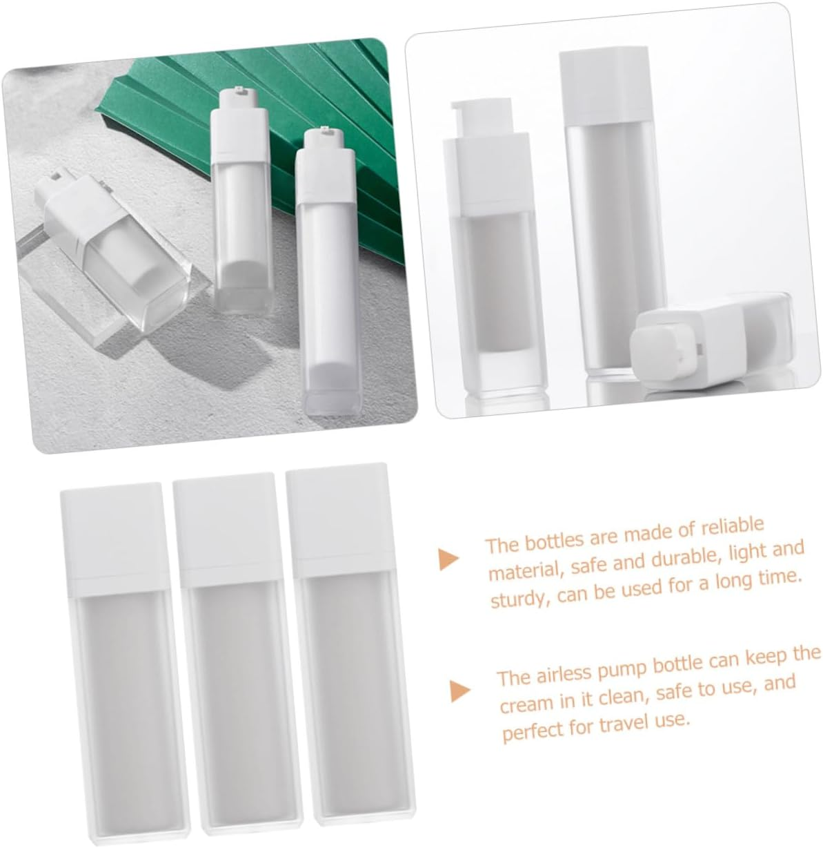 ULTECHNOVO 3Pcs Matte Square Airless Pump Bottles Refillable Lotion Containers for Cosmetics Skincare Travel Lightweight Press Pump Dispensers for Creams and Serums image number 4