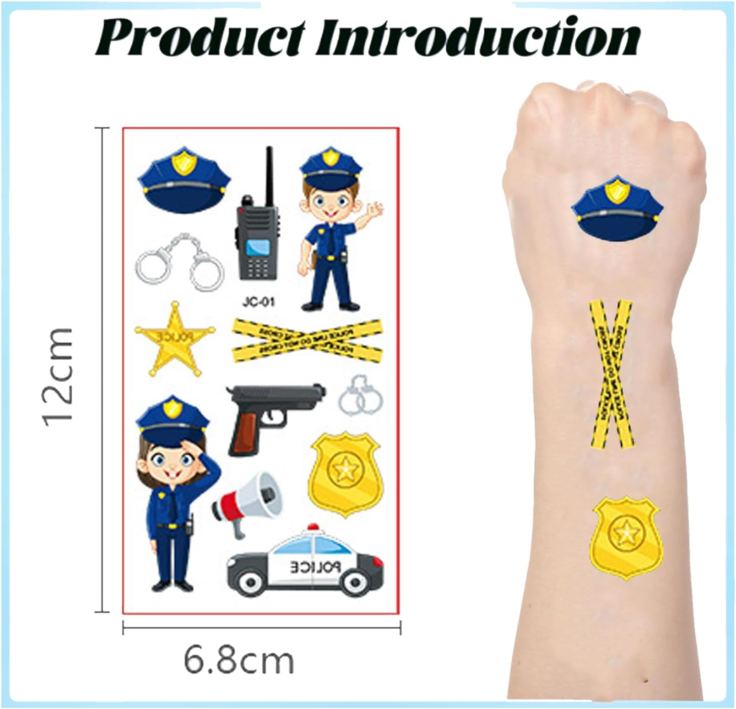 Shalve Cartoon Police Car Temporary Tattoos Waterproof Fake Tattoos Stickers Gift Idea Fillers Birthday Party Favour Supplies School Prizes Rewards Holiday D&eacute;cor Classroom Rewards