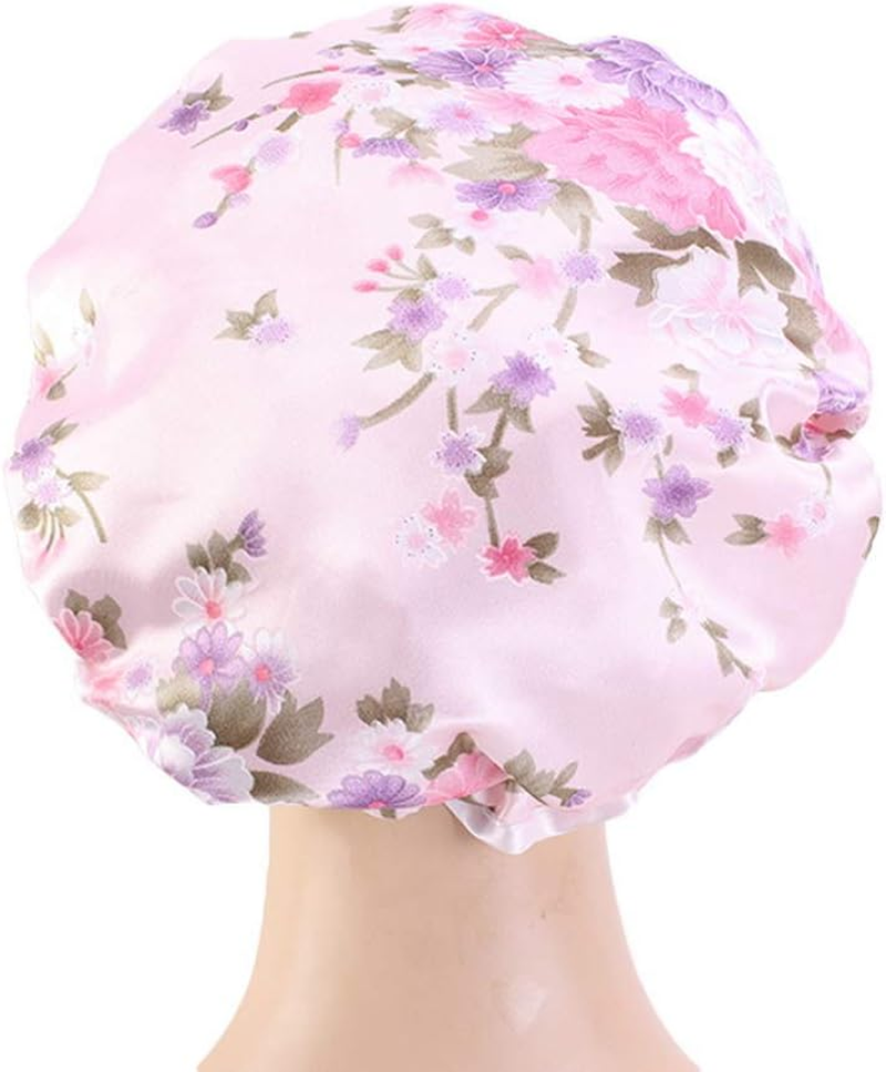 COMVIP Women Waterproof Elastic Band Bathing Cap Sleep Stain Bonnet G: Pink image number 5