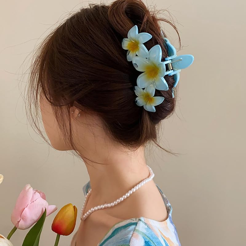 Youery Pack of 6 Flower Hair Clips, Flower Hair Clips, Cute Acrylic Hair Clips, Colourful Hair Clips, Non-Slip Hair Clips for Women, Large Hair Clip for Thick Hair, Hawaiian Hair Clip image number 5