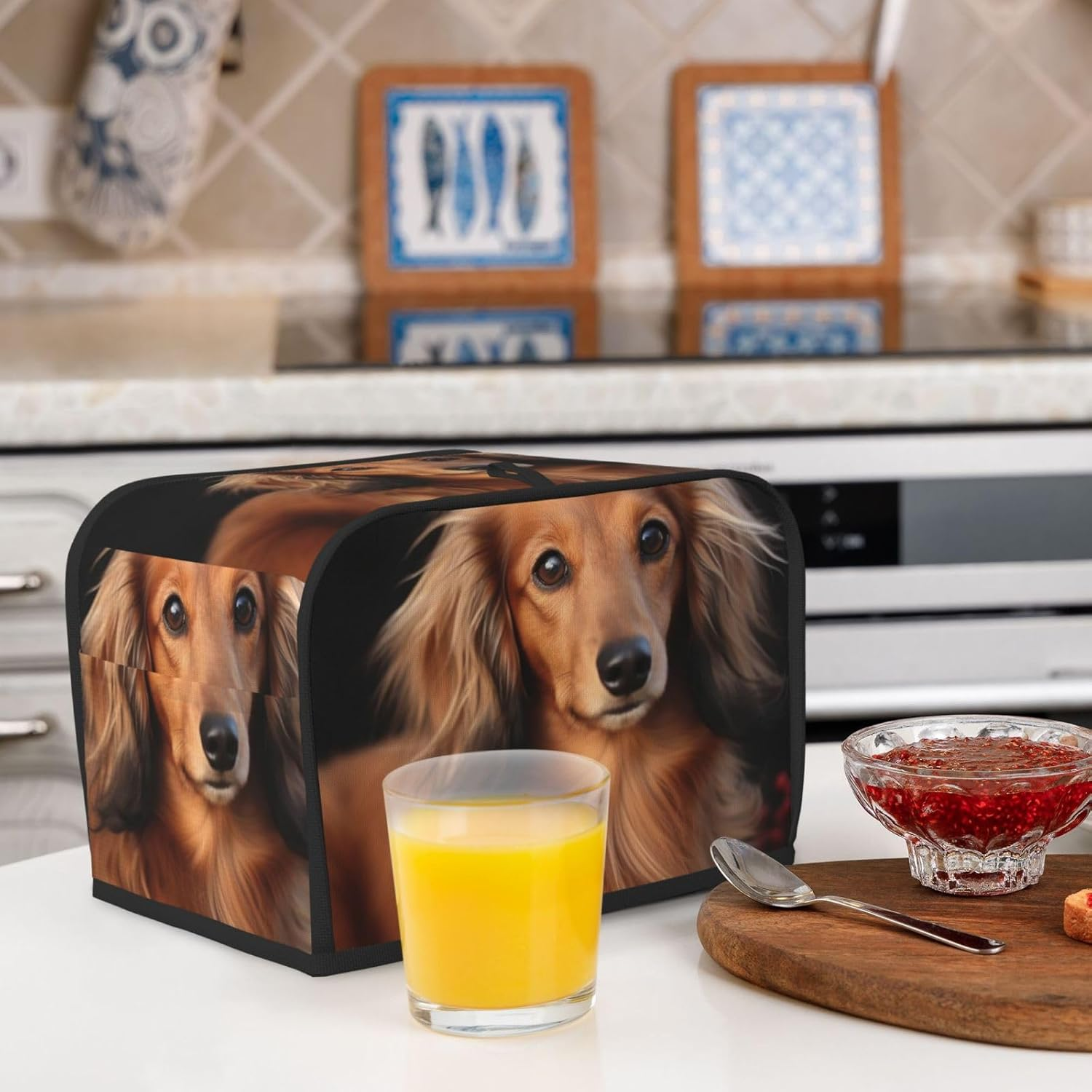 2 Slice Toaster Covers Quilted Bread Maker Cover Small Appliance Cover with Handle Long Haired Dachshund Toasters Dust Cover for Home Table Kitchen Decor image number 3