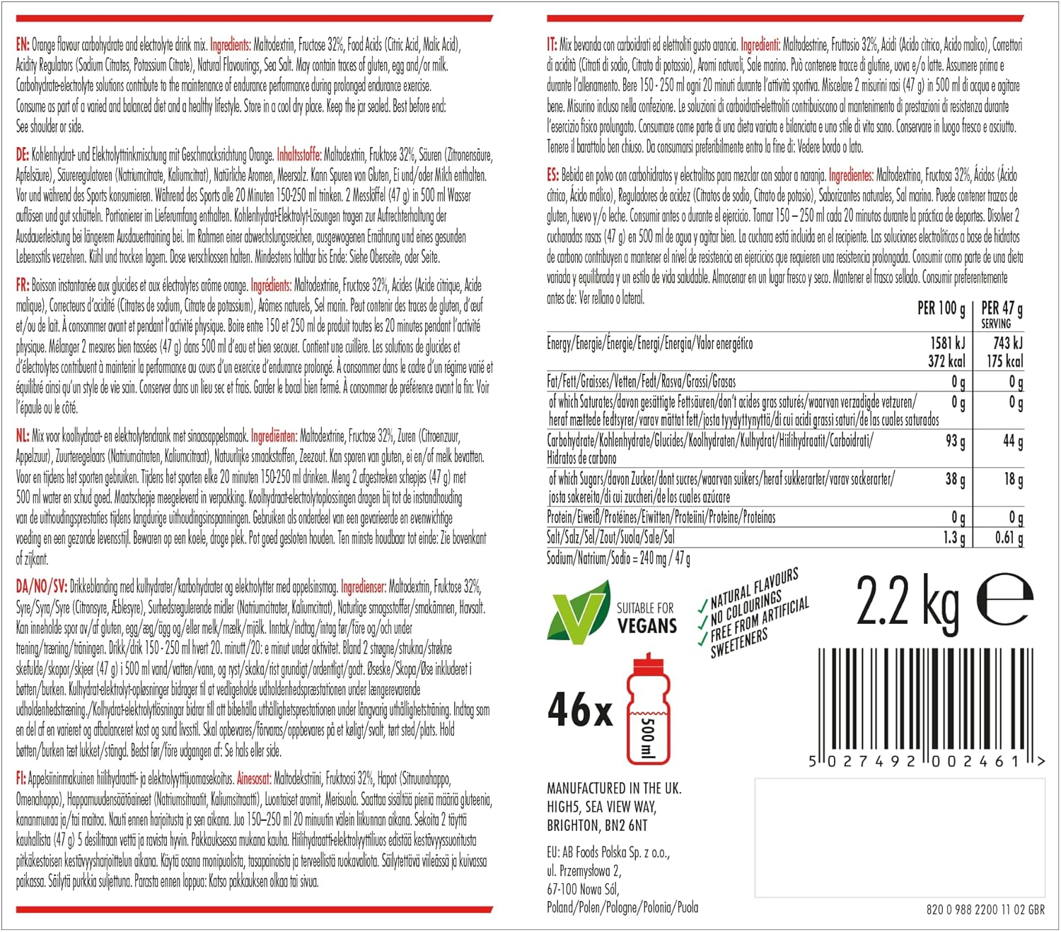 HIGH5 Energy Drink 2.2Kg Orange