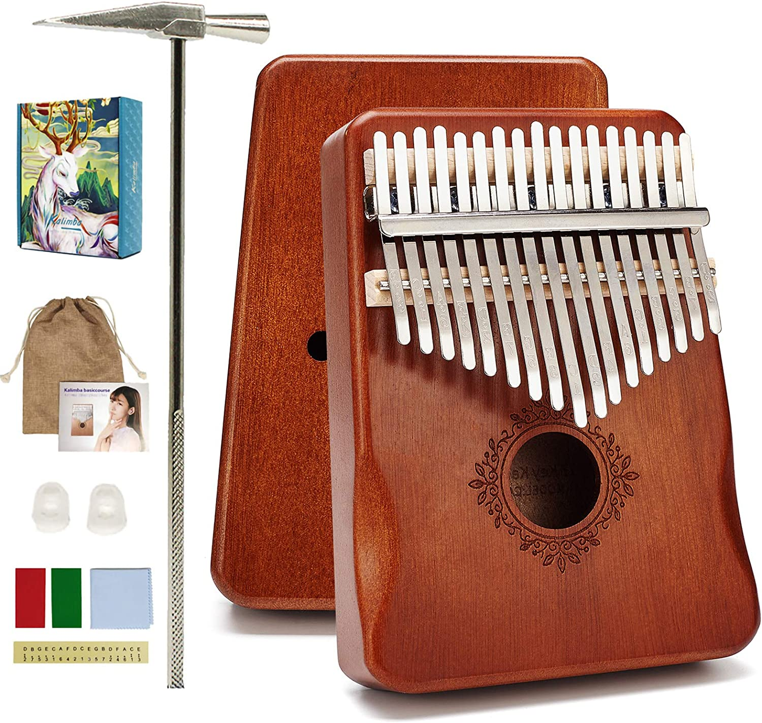 Kalimba 17-Keys Thumb-Piano Mbira-Kalimba - with Study Instruction and Tune Hammer Portable Mbira Sanza African Wood Finger Piano Kids Adult Beginners Professional Birthday Gift