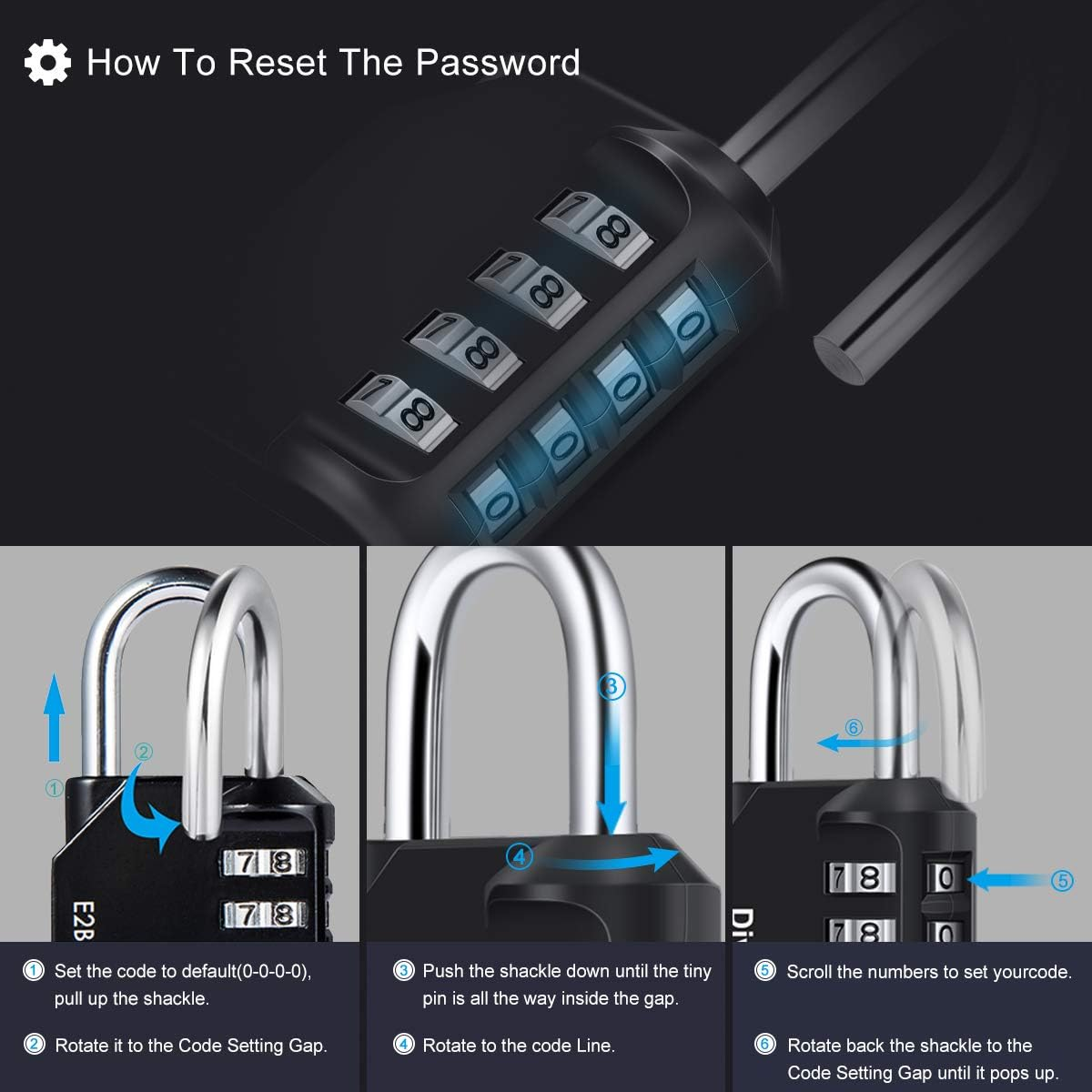 Combination Padlock, [3 Pack] Diyife 4 Digit Lock Combination, Padlock Weatherproof Outdoor for School Gym Locker, Sports Locker, Shed, Fence, Hasp, Garage(Black) image number 4