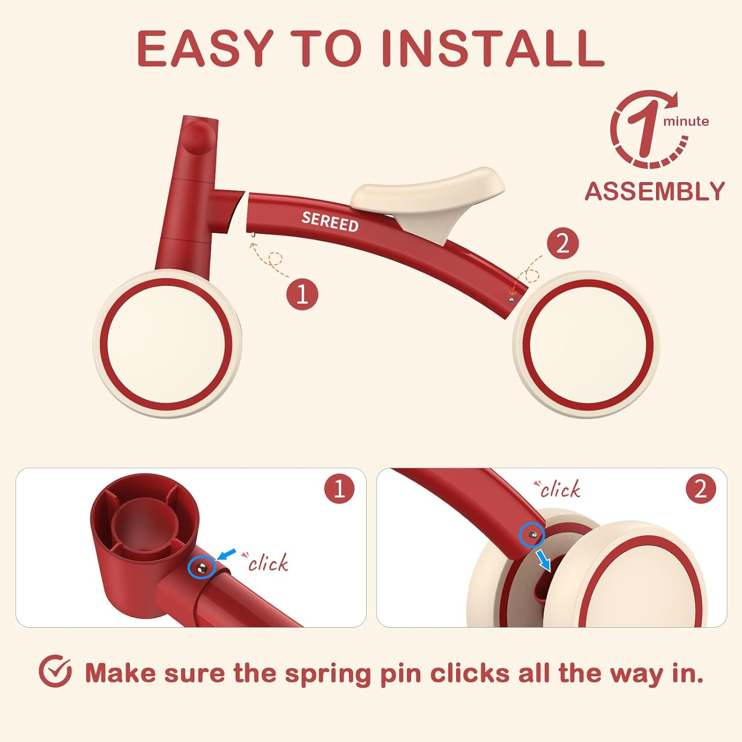 SEREED Baby Balance Bike for 1 Year Old Boys Girls 12-24 Month Toddler Balance Bike, 4 Wheels Toddler First Bike, First Birthday Gifts - Blue image number 2