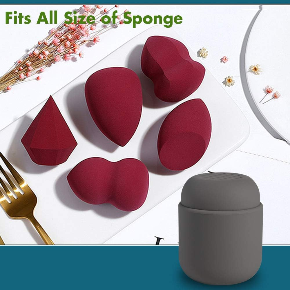 BEZOX Makeup Sponge Holder, Silicone Beauty Sponges Case for Travel, Face Blender Cover Carrying Container(Blender NOT INCLUDED) - Grey