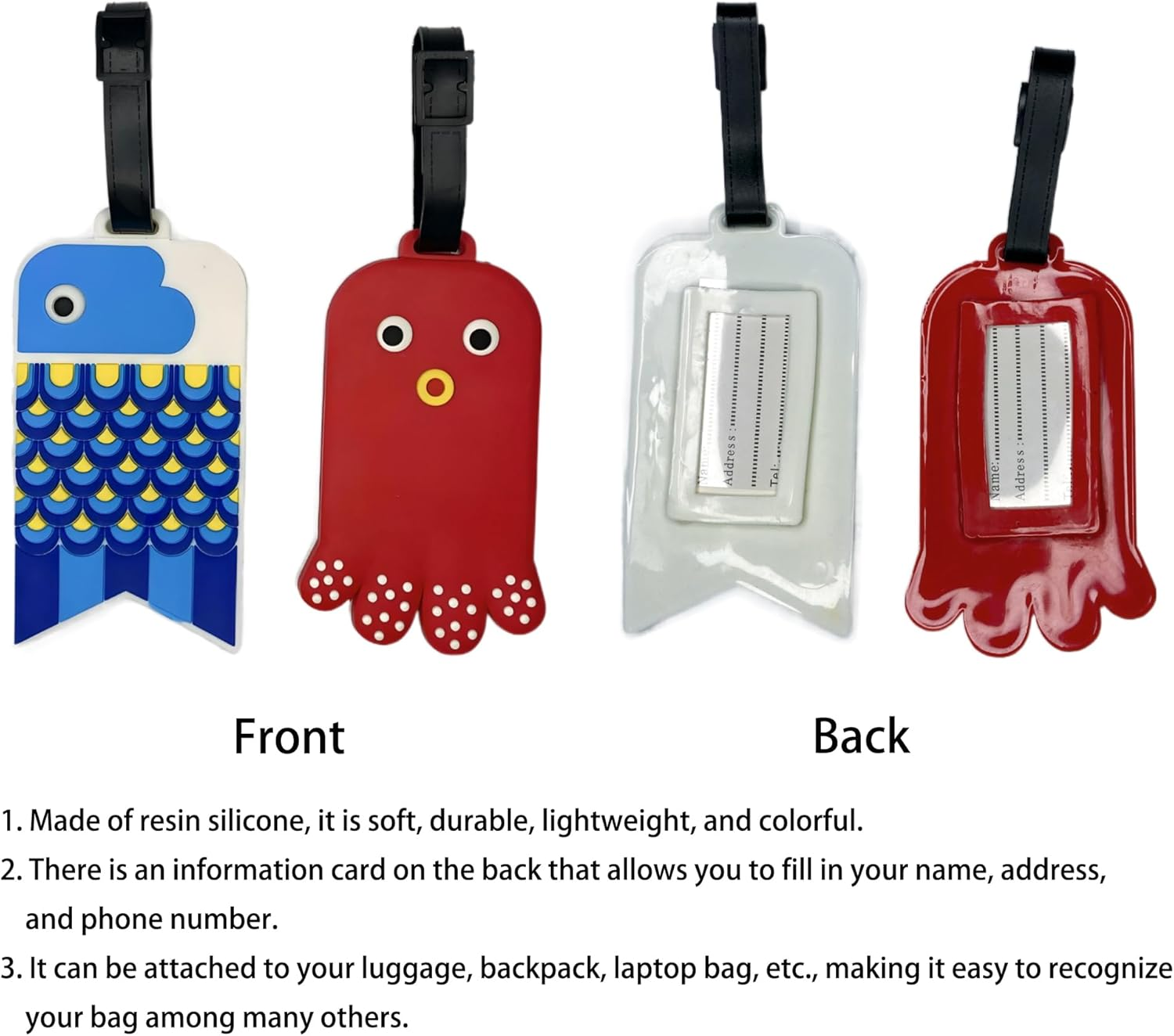 ANINIUCN Japanese Koinobori and Octopus Luggage Tags &ndash; 2-Pack Silicone ID Bag Tags for Travel Accessories &ndash; Perfect for Teens & Adults - Octopus image number 6