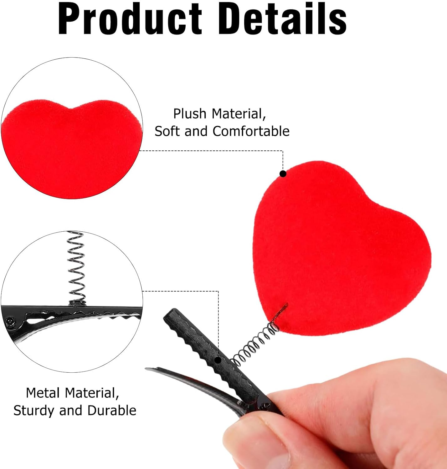 10 X Red Heart Hair Clips, Valentine'S Day Heart Love Hair Clips, Heart Hair Clips, Heart Hair Pins for Girls Women, Heart Hair Clip for Valentine'S Day Wedding image number 2