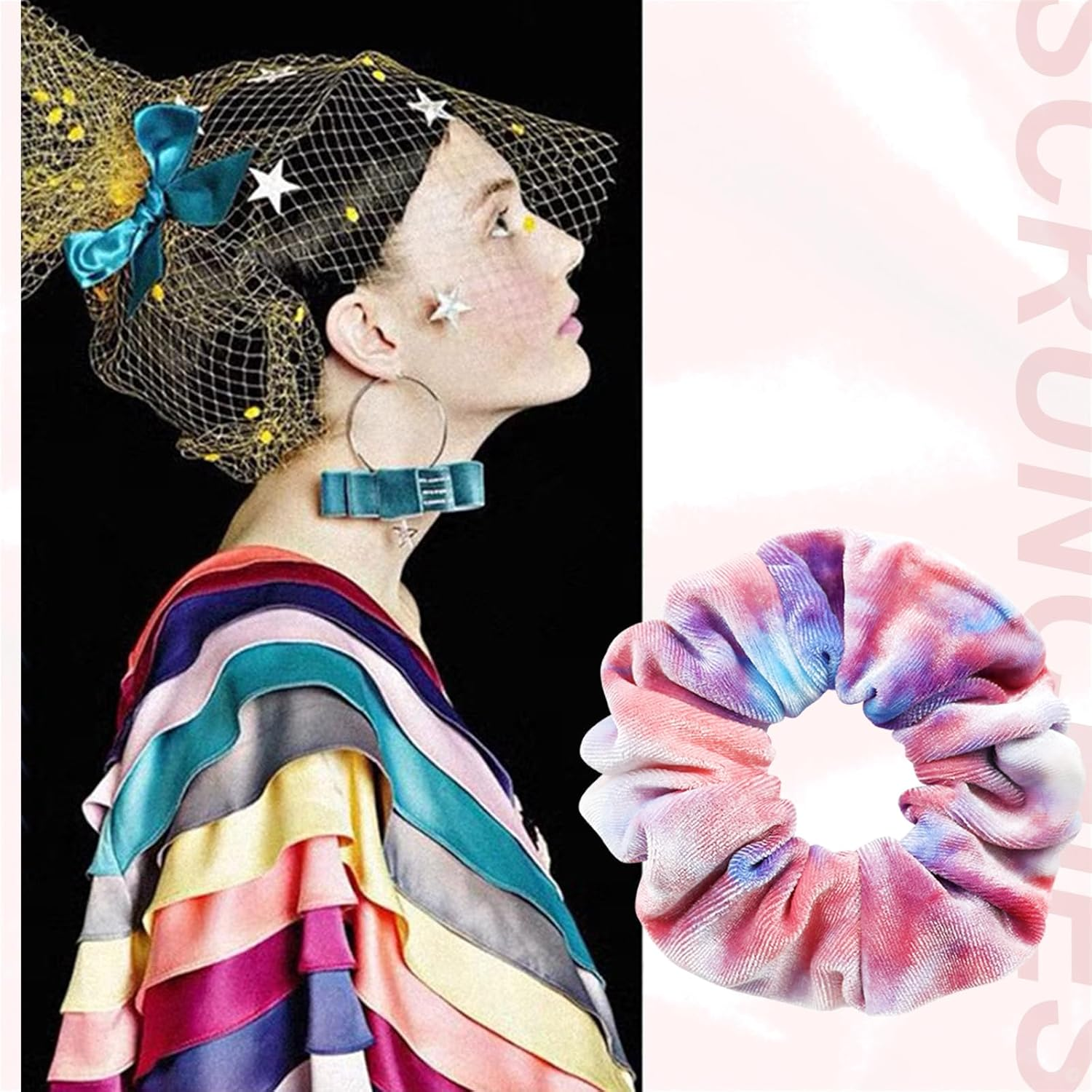 PROPOG Velvet Scrunchies for Girls, Hair Scrunchies for Women'S Hair Premium Scrunchie Elastic Hair Bands Tie Dye Scrunchy Hair Ties Ponytail Holders Hair Accessories for Girls Women 12 Colors image number 2