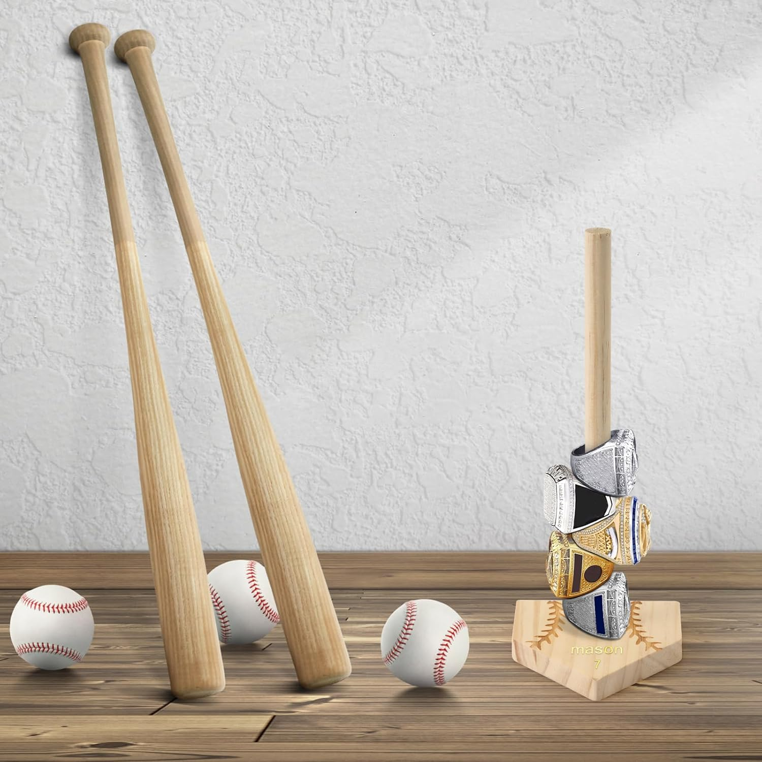 Baseball Wooden Ring Holder, Custom-Built Name & Number Decorative Softball Ring Stand Sturdy Championship Ring Display Holder Storage Organizer Birthday Gift for Kids Teens Adults image number 3