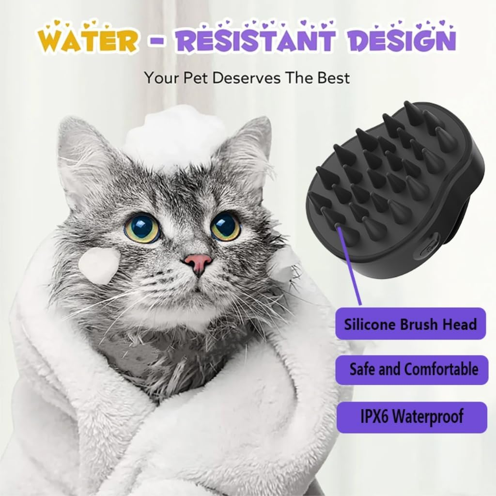 Electric Cat Brush - Pet Bath Brush Rechargeable with Non-Slip Soft Silicone Handle - Self-Cleaning Massage Comb Waterproof for Dogs and Cats image number 3