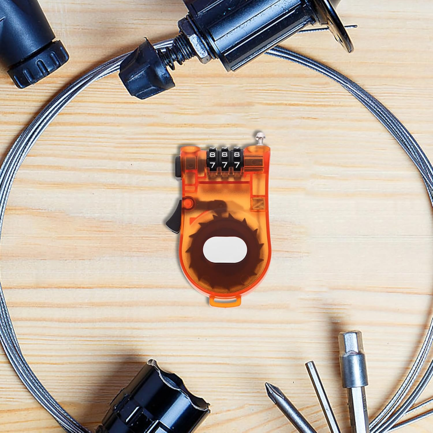 SUPVOX Snowboard Lock Cable Lock 3-Digits Combination Lock with Retractable Cable Bike Lock Luggage Lock for Bike Ski Snowboard and Stroller Orange image number 4