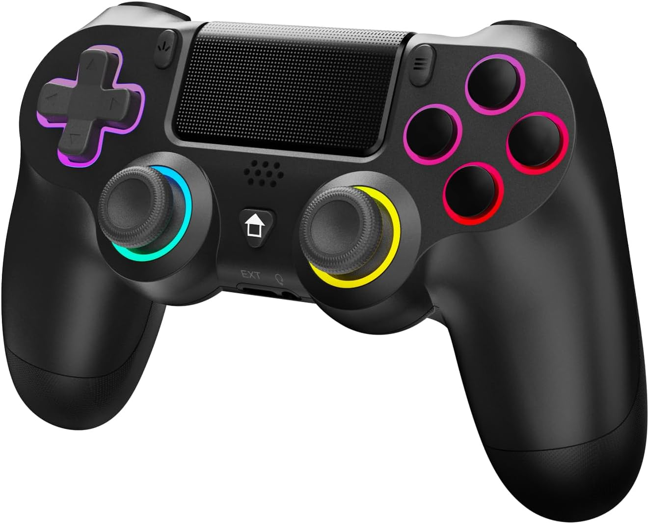 Lungdongquest Wireless Controllers for Ps4/Pro/Slim & PC, Hall Effect Gamepad Joystick with RGB Lighting, Macro Back Buttons, 1000Mah Battery, 6-Axis Motion Sensor, Audio Jack+ Turbo Speed Up(Black)