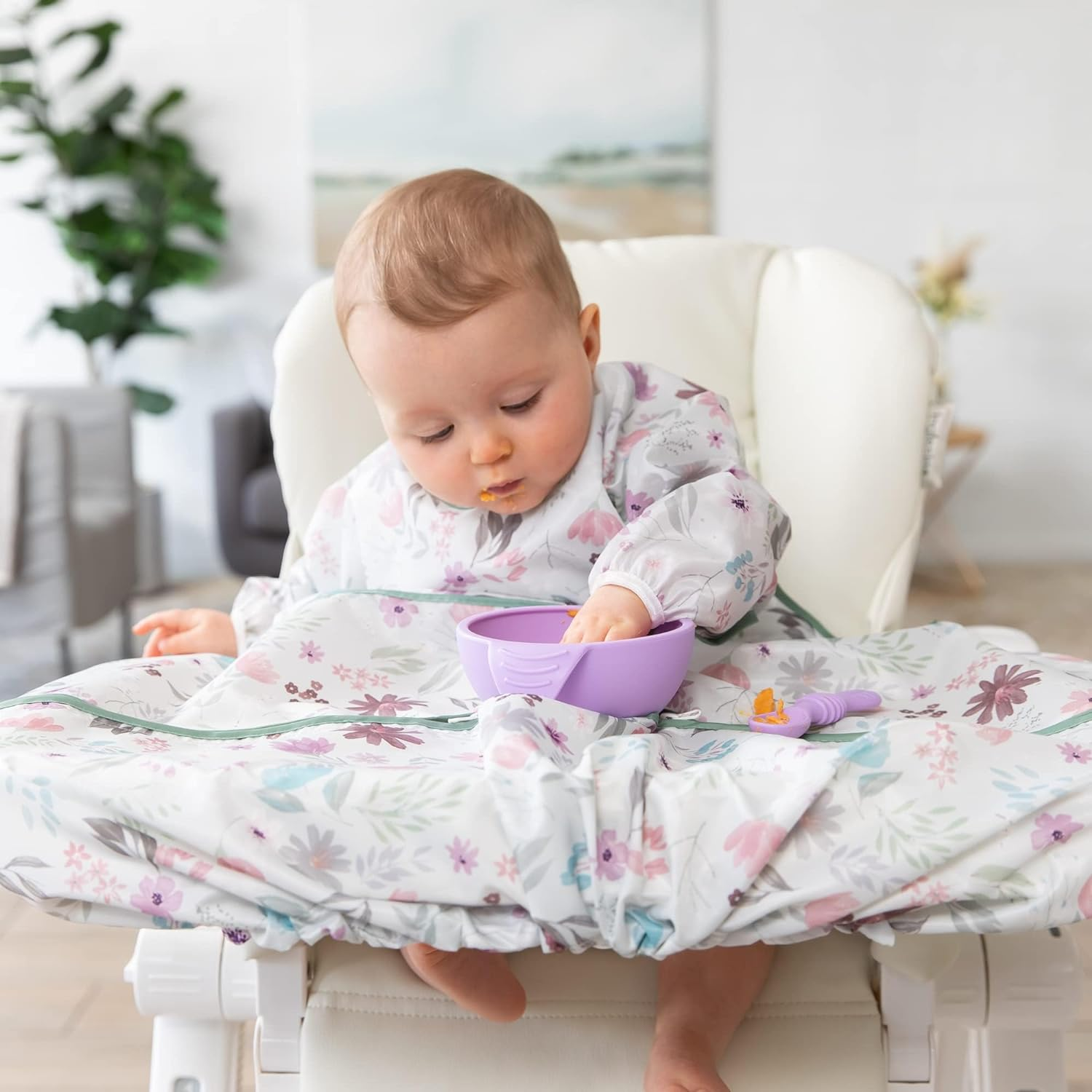 Bumkins Baby Bibs and High Chair Cover with Toddler Bib, Long Sleeve Bib for Babies, Smock for Eating, Feeding Babies, Waterproof Bibs for Baby Boy and Baby Girl &ndash; Floral image number 5