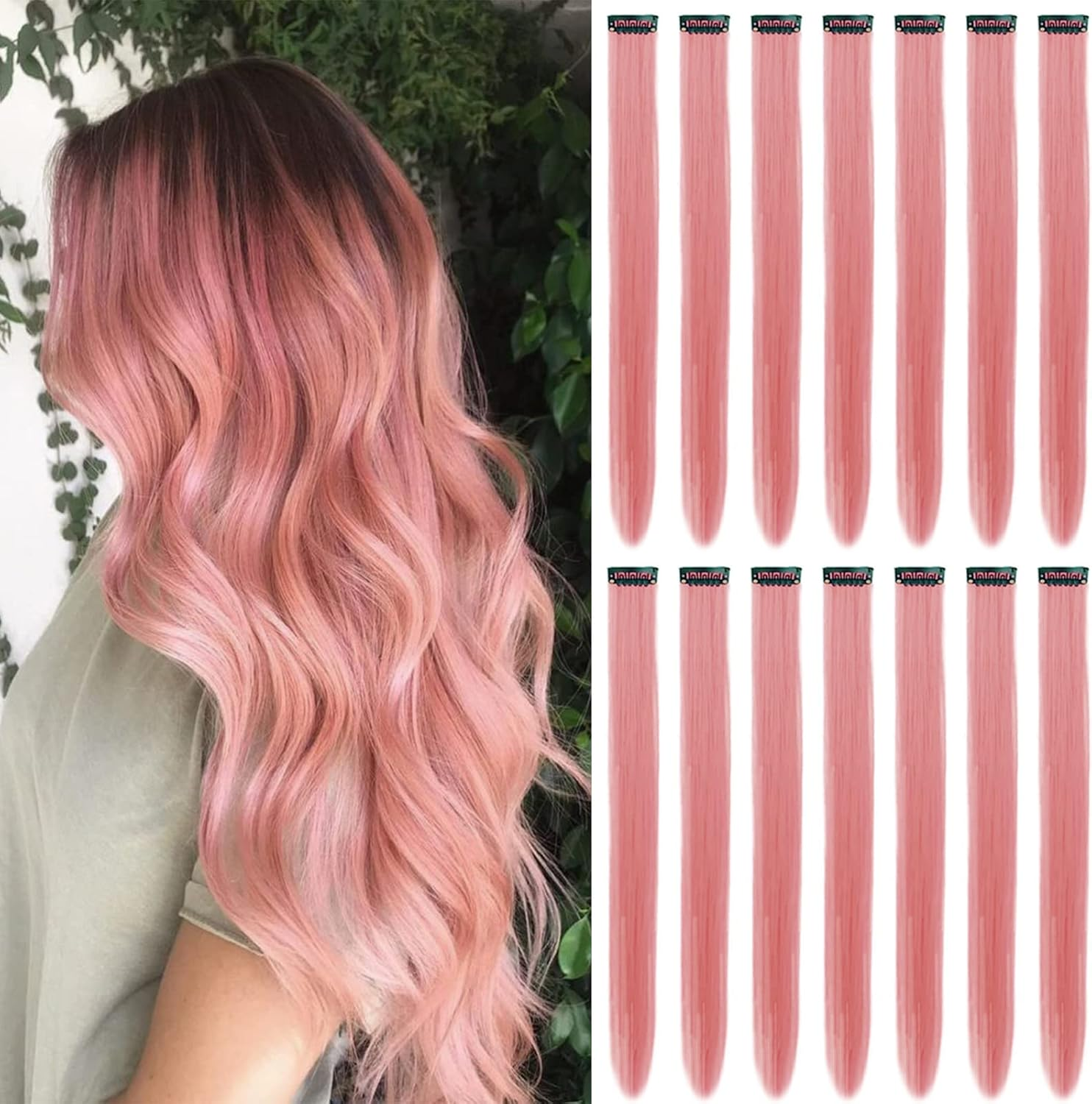 16 Coloured Clip-In Hair Extensions, 22 Inch Colourful Highlights Hairpieces Straight and Long Heat Resistant Synthetic Hair Accessories for Kids Girls Women Party Hair Accessories (16 Pieces-Blue)